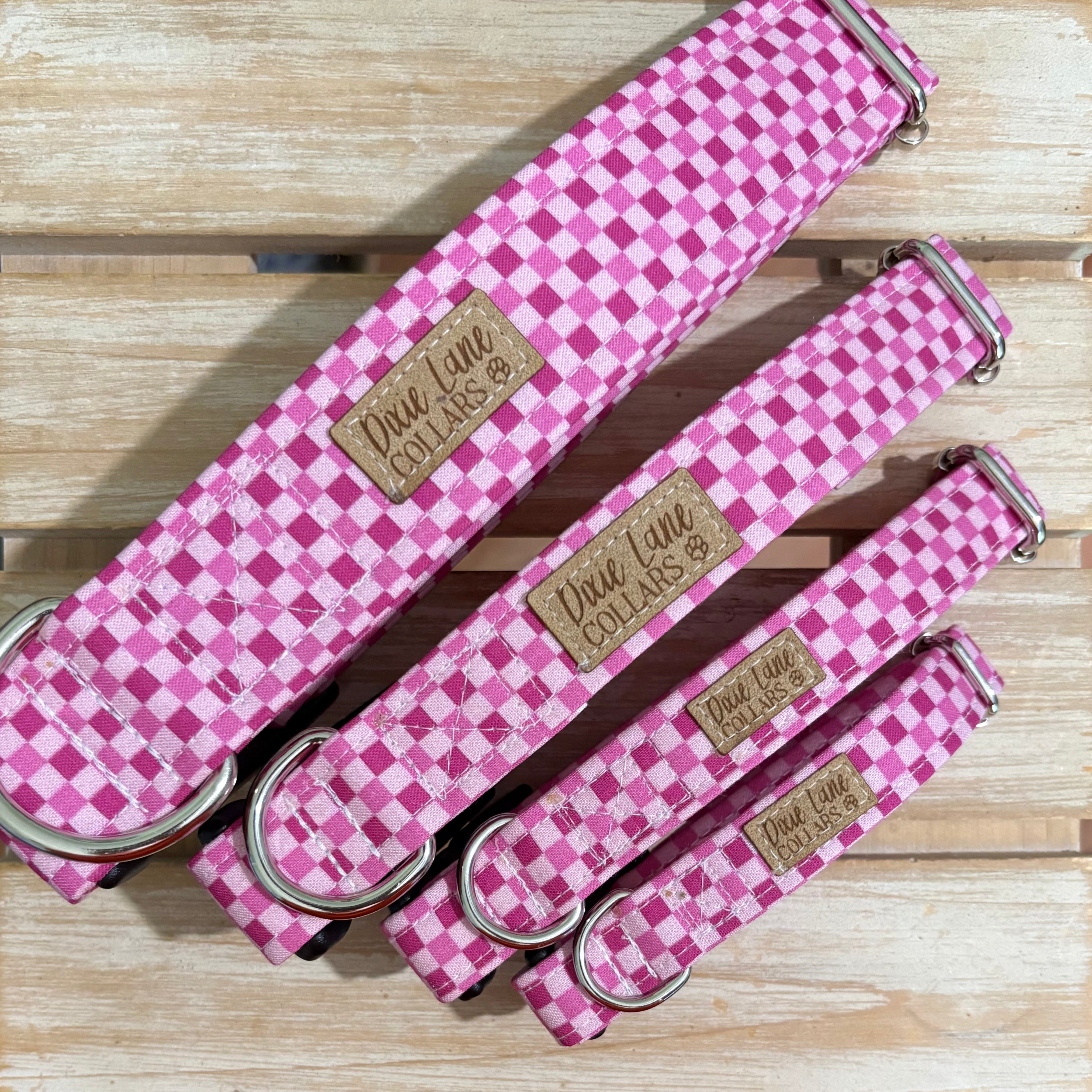 Raspberry and Pink Checkered Dog Collar
