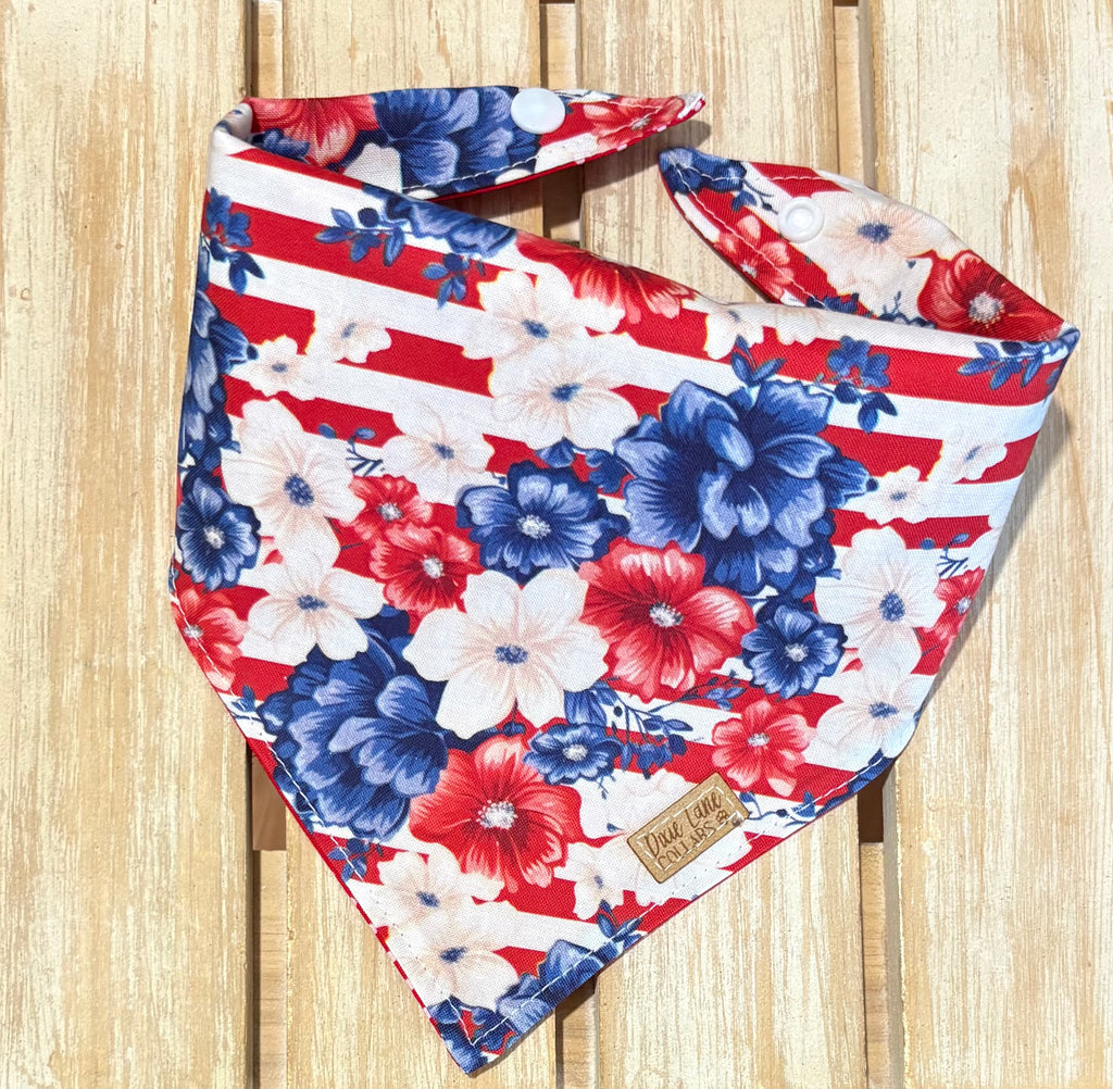 Patriotic Floral Reversible Dog Bandana