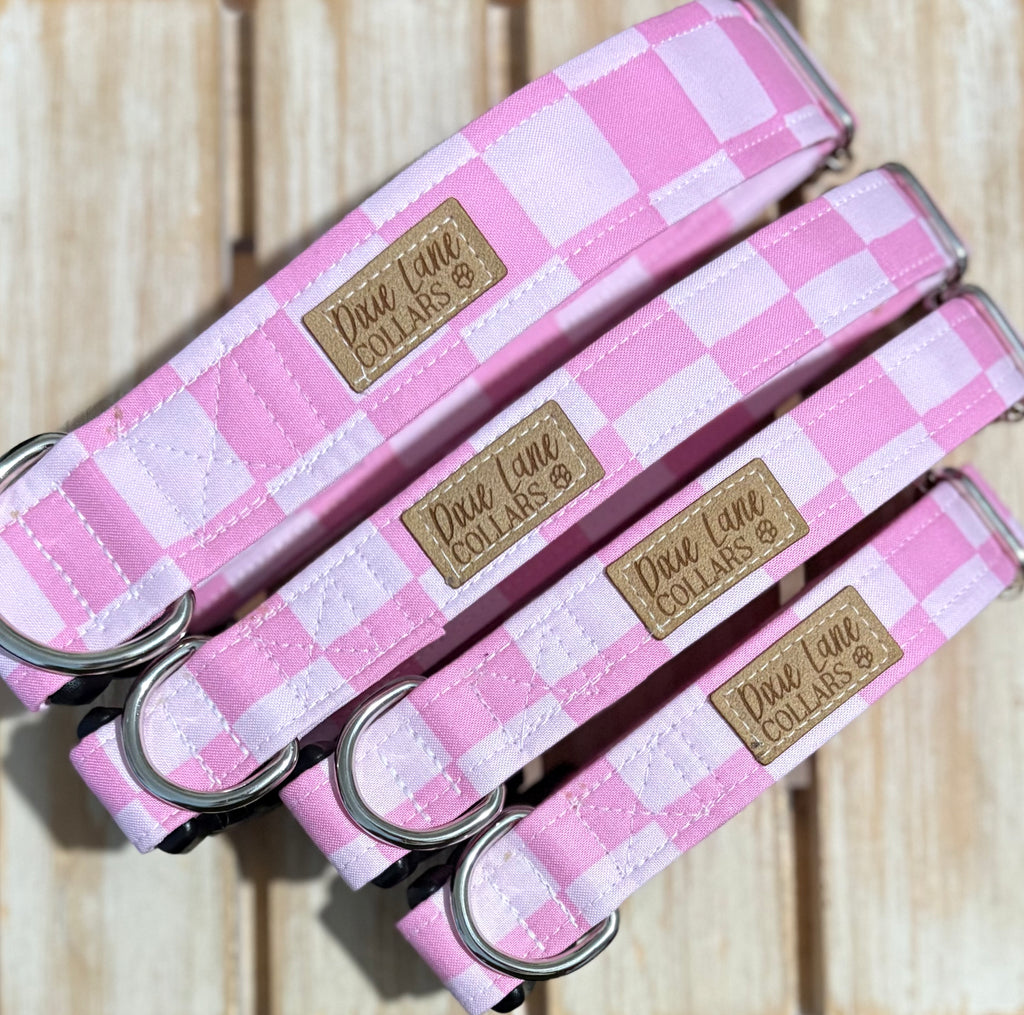 Pink Checkered Dog Collar
