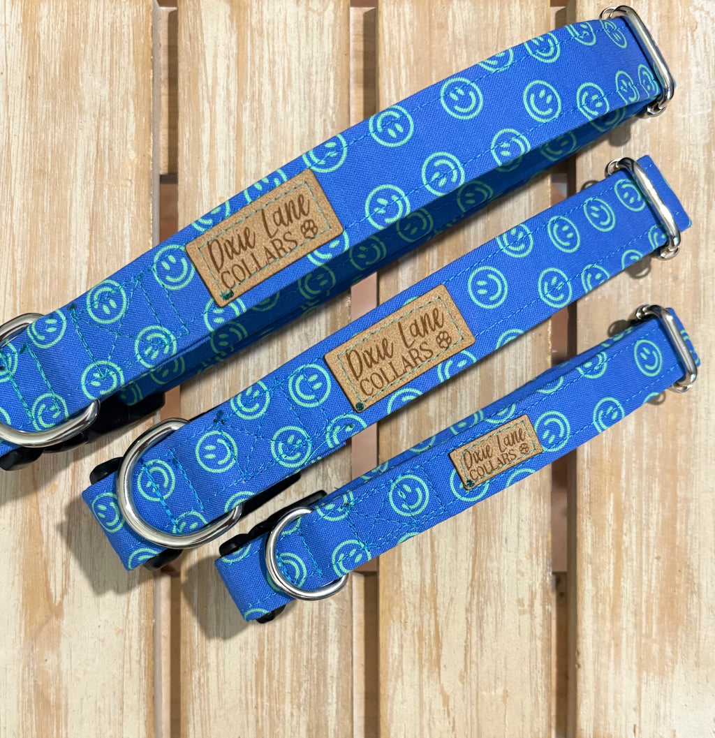 Retro Summer Blue Smiles Dog Collar
