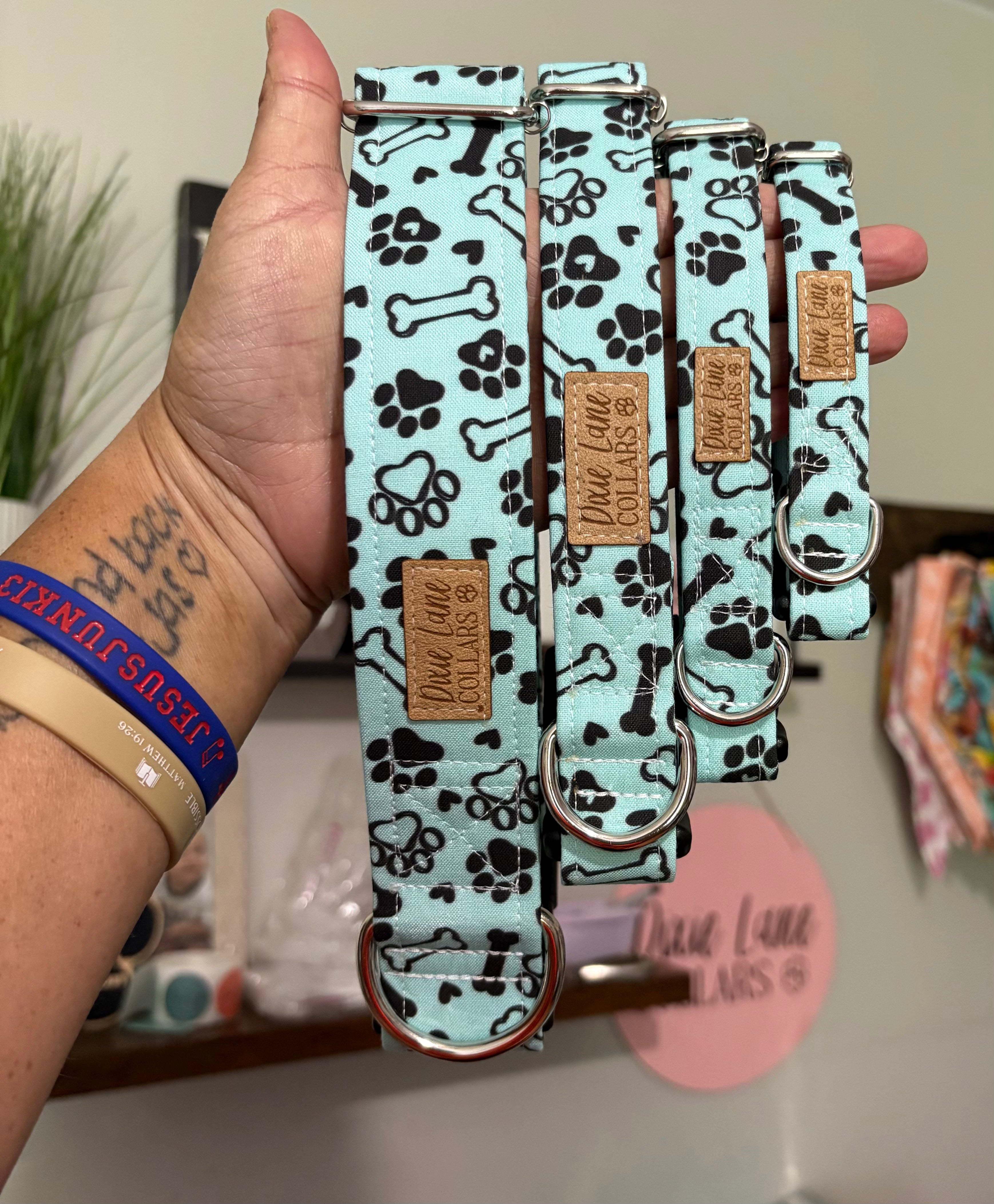 Teal Paws and Bones Dog Collar