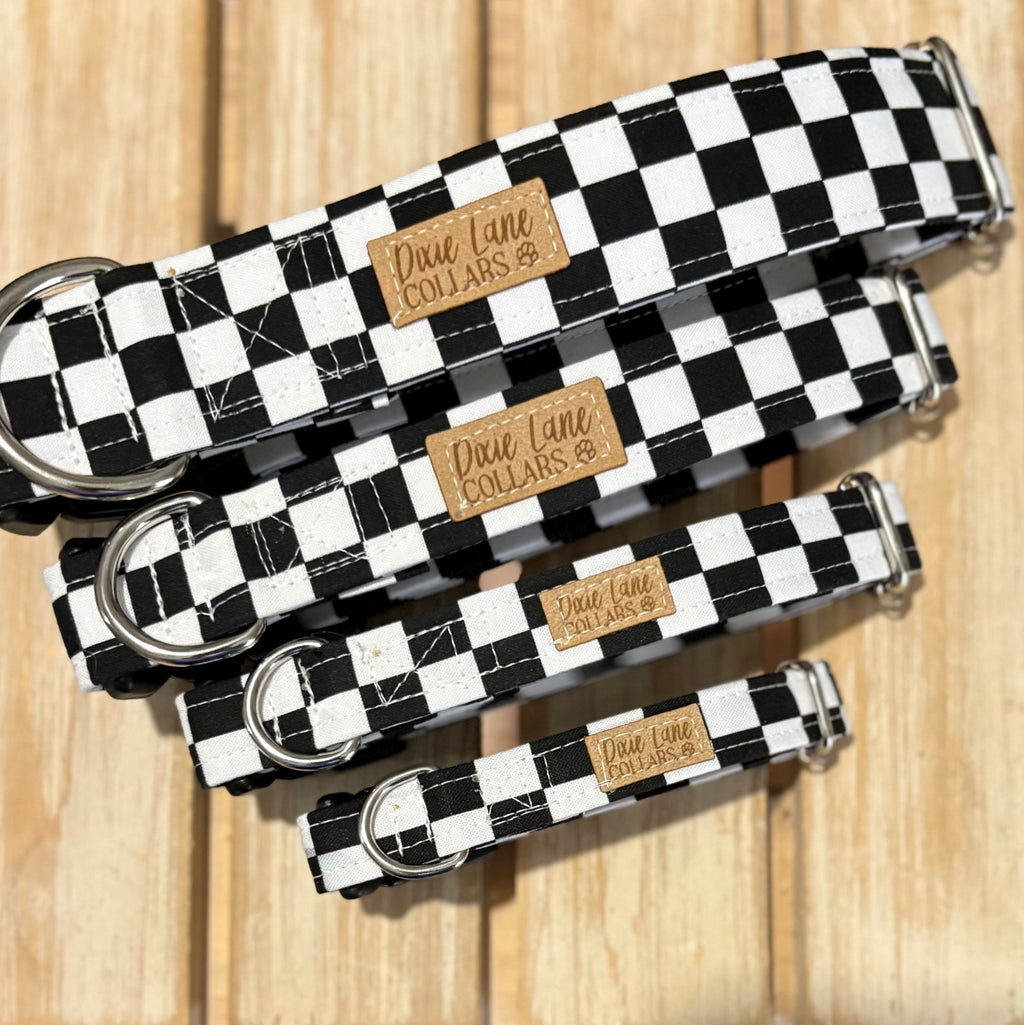 Black and White Checkered Dog Collar