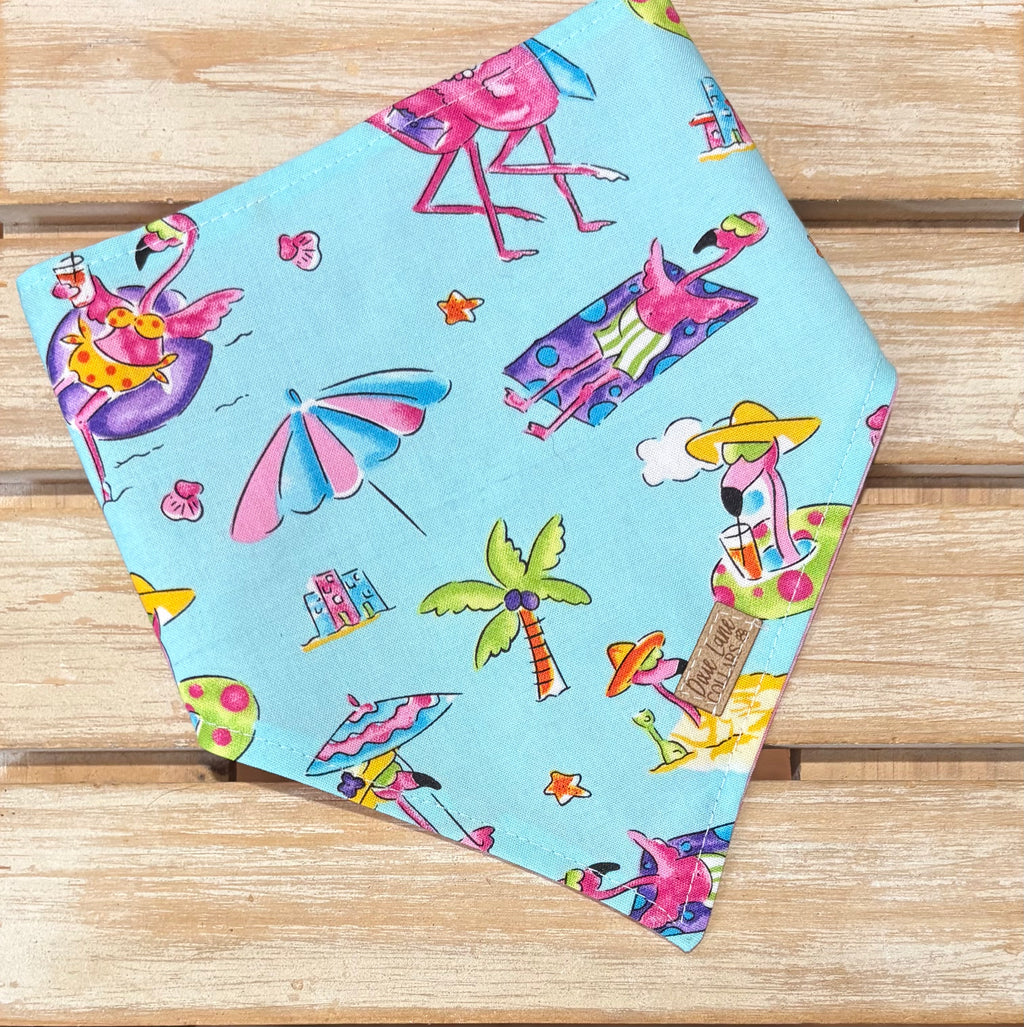Beach Flamingos Reversible Dog Bandana