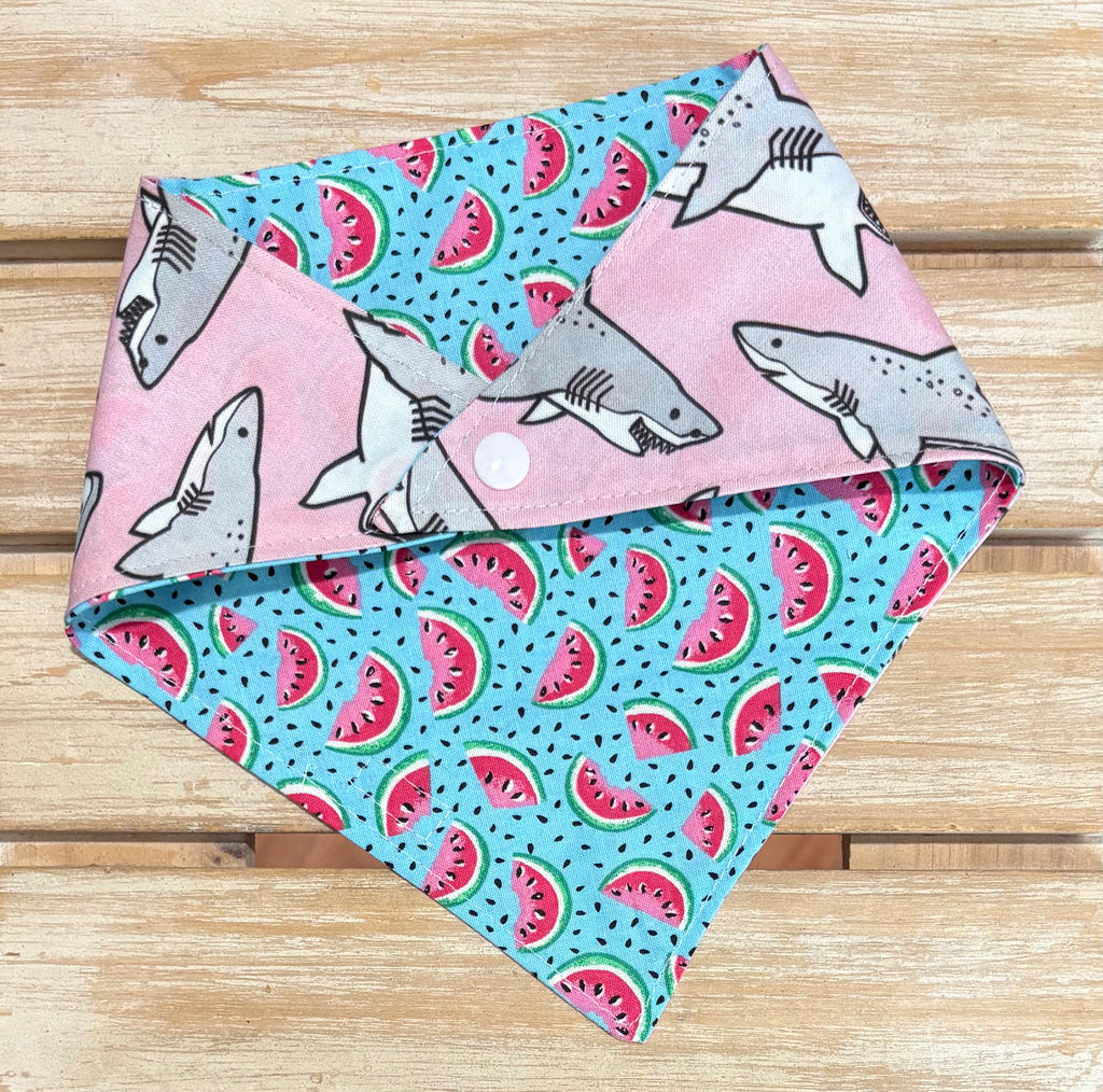 Pink Sharks and Watermelons Reversible Dog Bandana