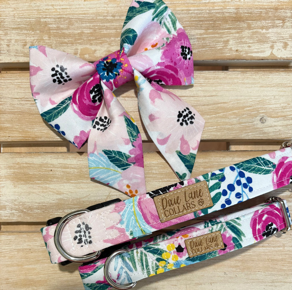 Pink Poppy Floral Dog Collar