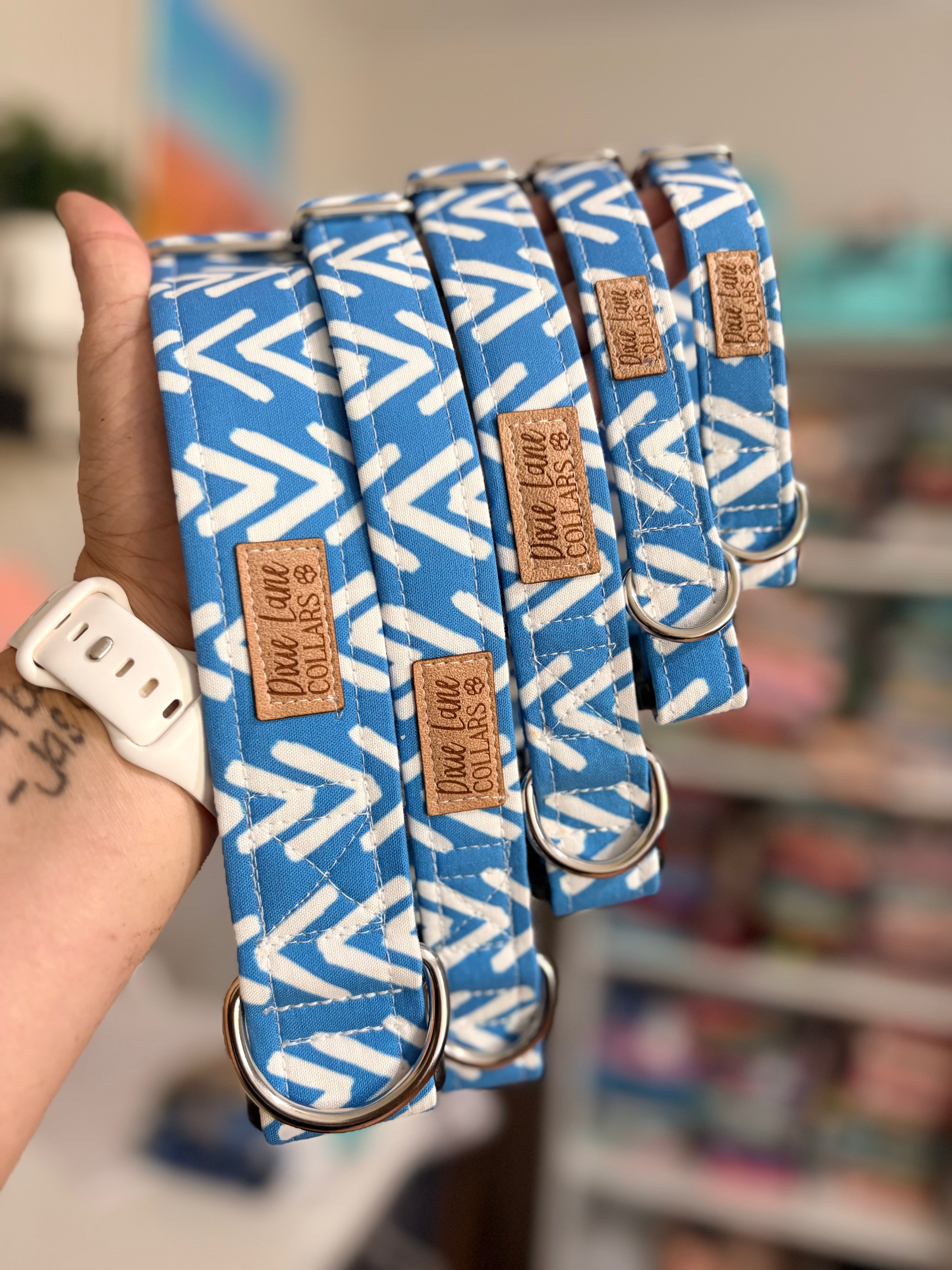 Blue Mudcloth Boho Arrows Dog Collar