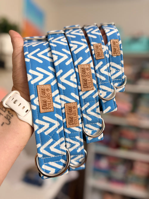 Blue Mudcloth Boho Arrows Dog Collar