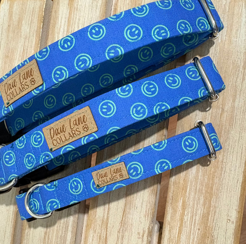 Retro Summer Blue Smiles Dog Collar