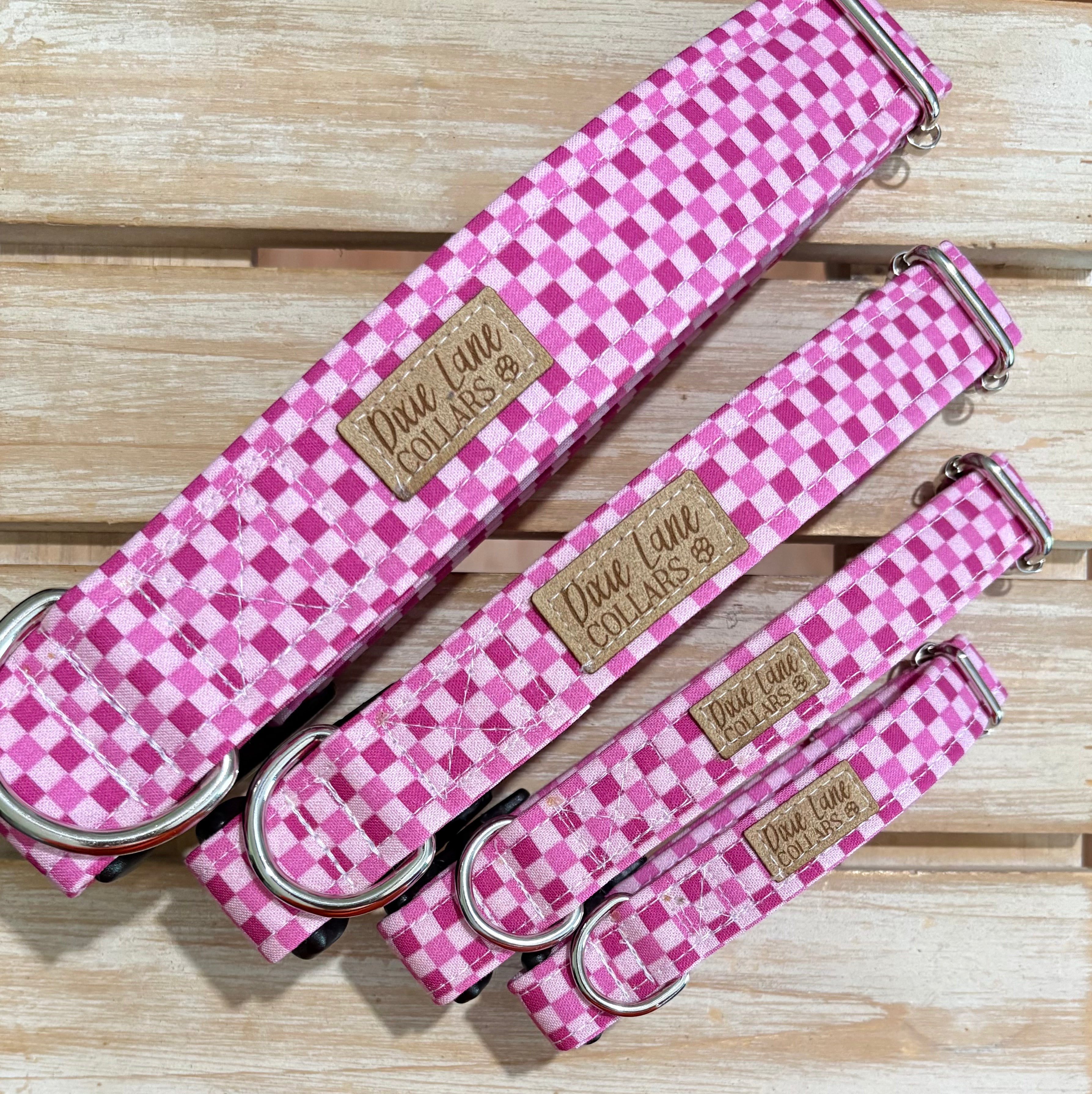 Raspberry and Pink Checkered Dog Collar
