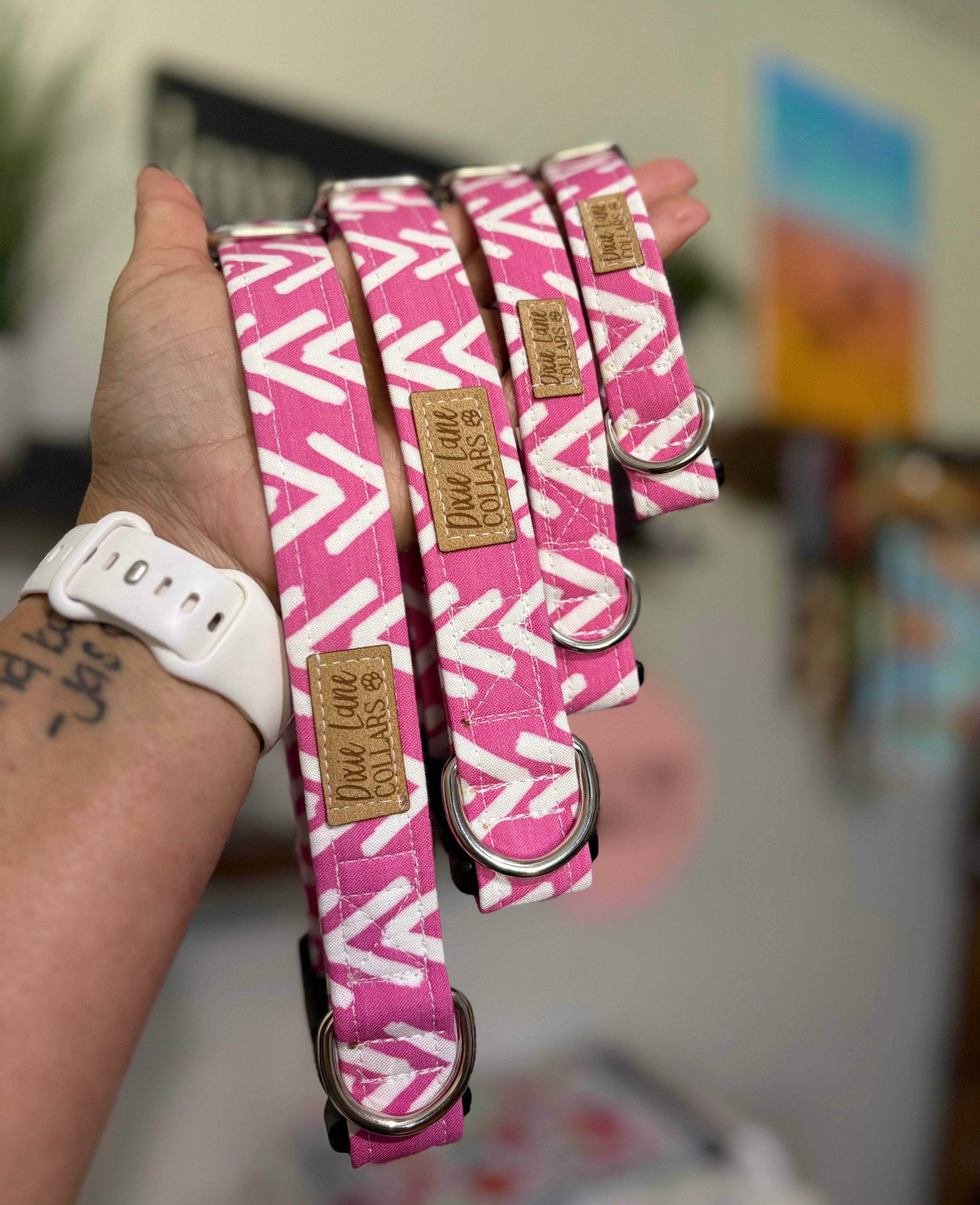 Pink Mudcloth Boho Arrows Dog Collar
