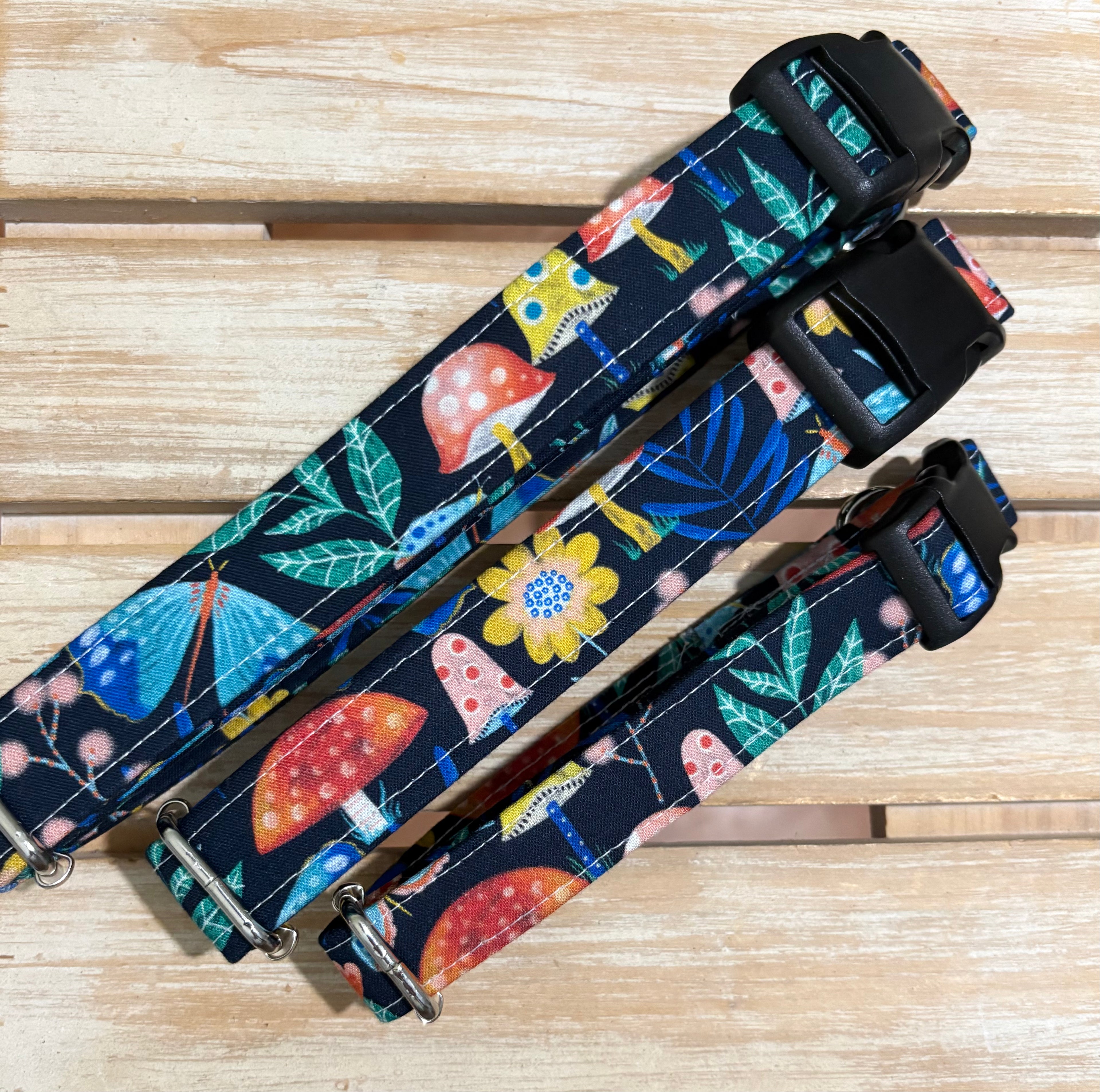 Navy Mushroom Garden Dog Collar