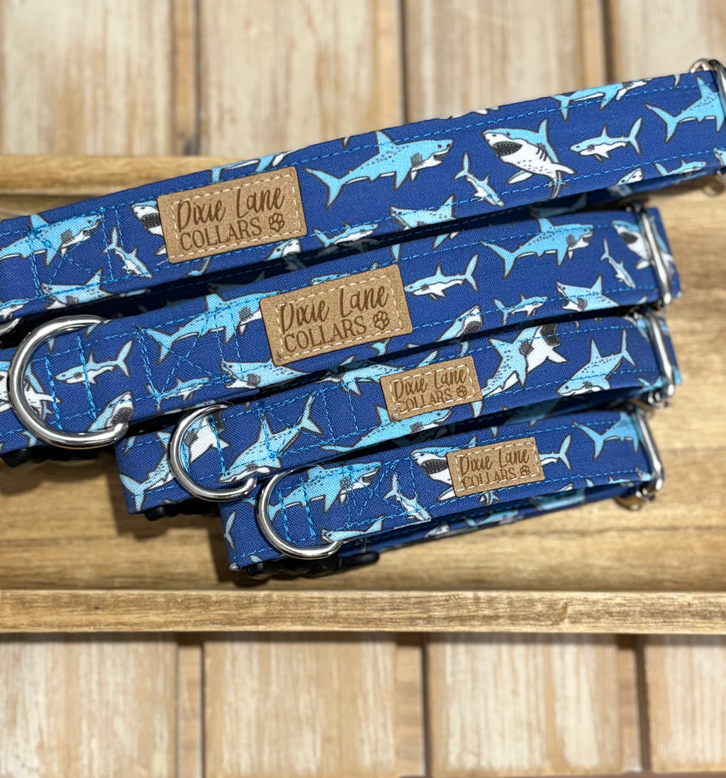 Blue Sharks Dog Collar