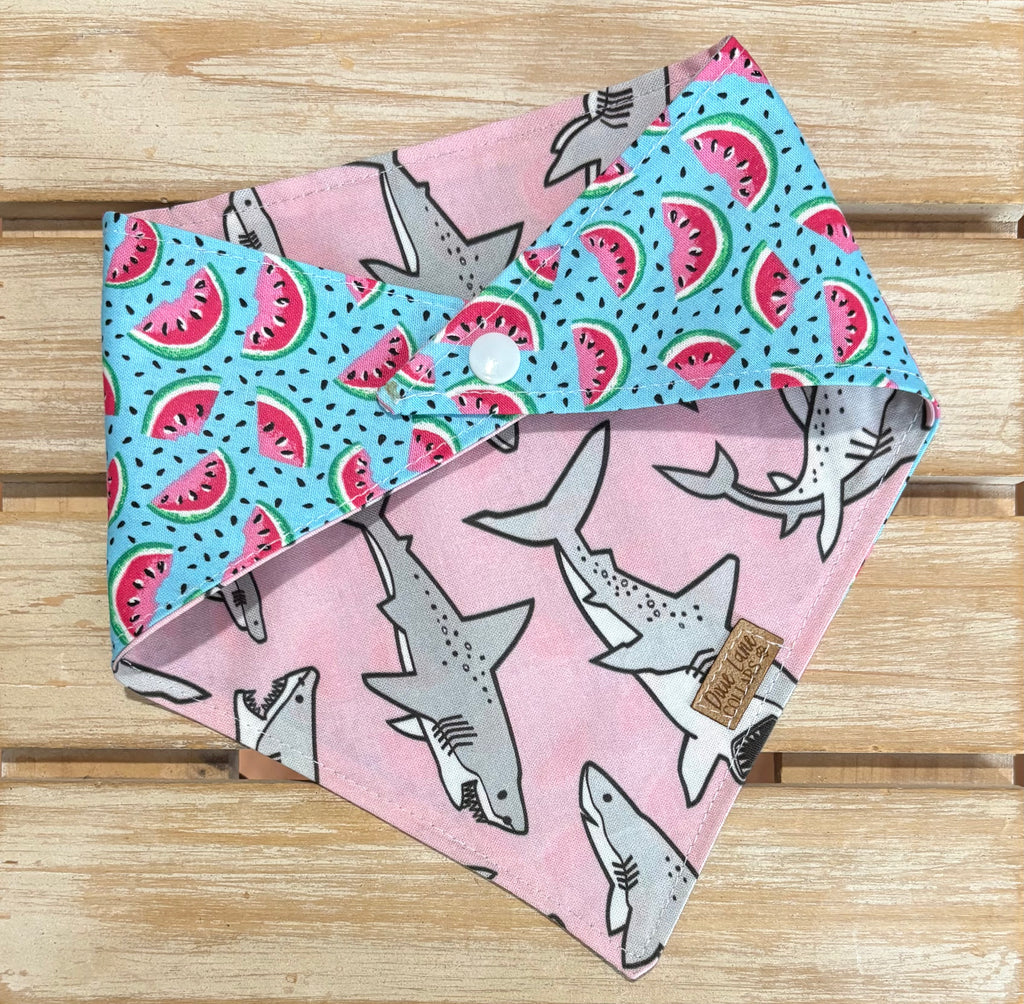 Pink Sharks and Watermelons Reversible Dog Bandana