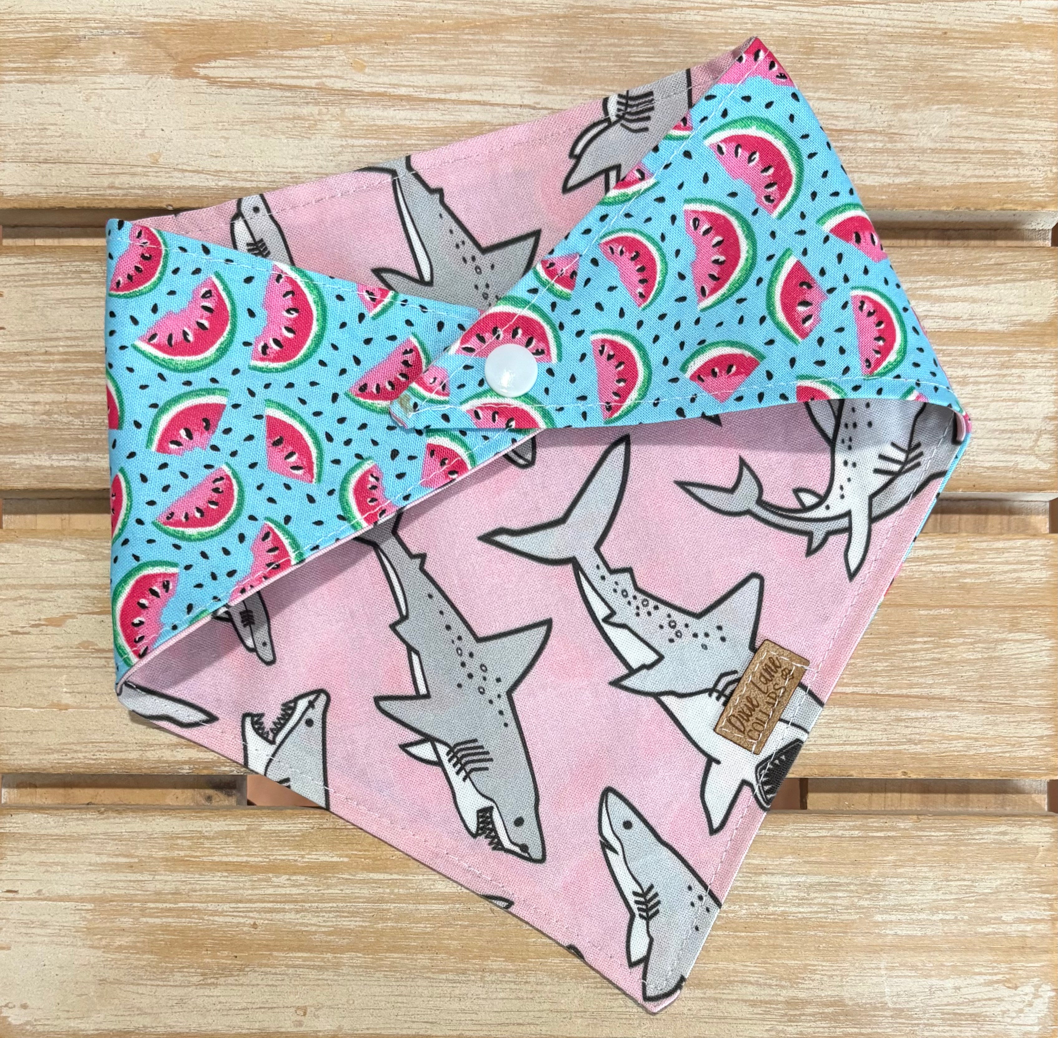 Pink Sharks and Watermelons Reversible Dog Bandana