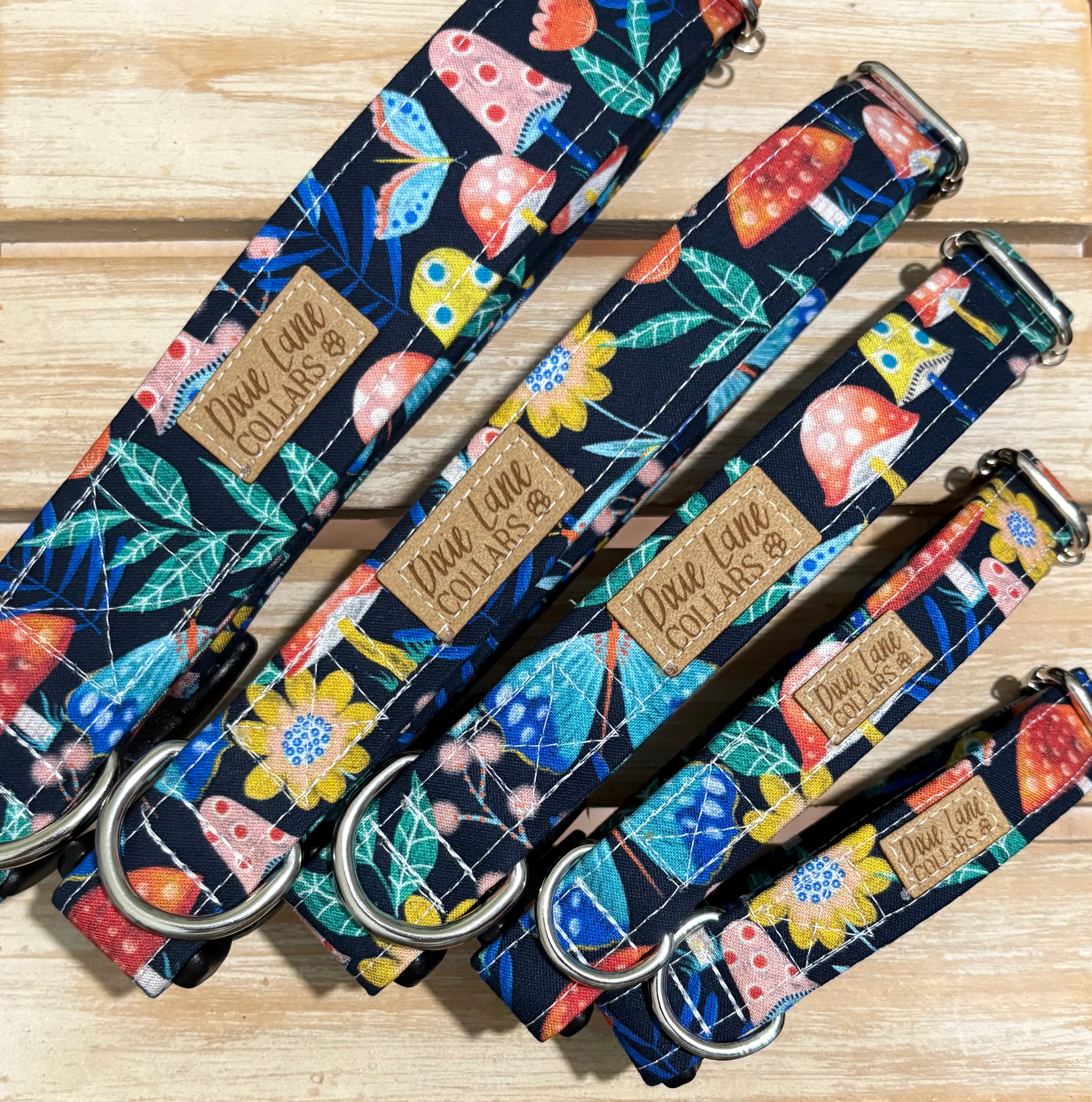 Navy Mushroom Garden Dog Collar