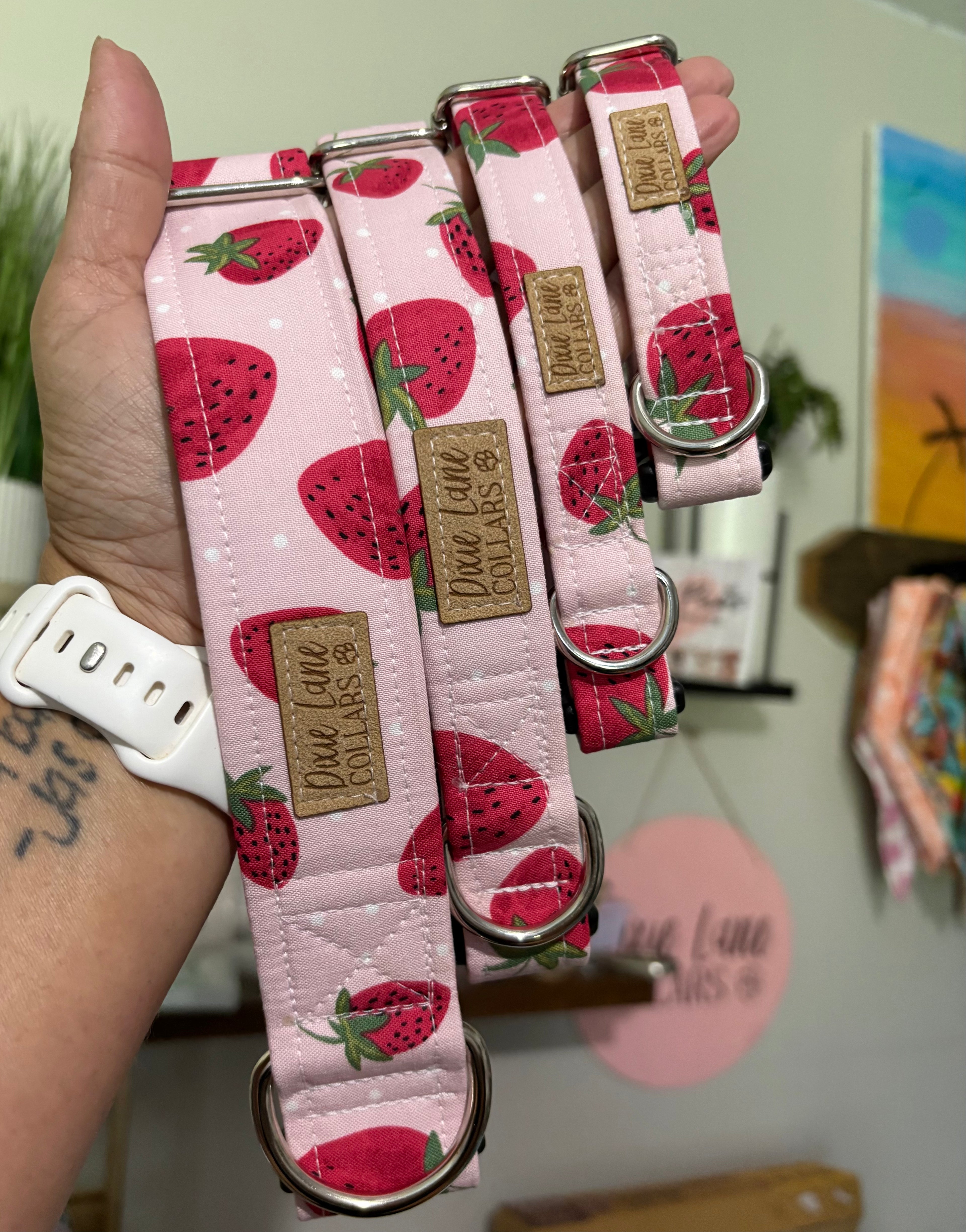 Pink Summer Strawberries Dog Collar