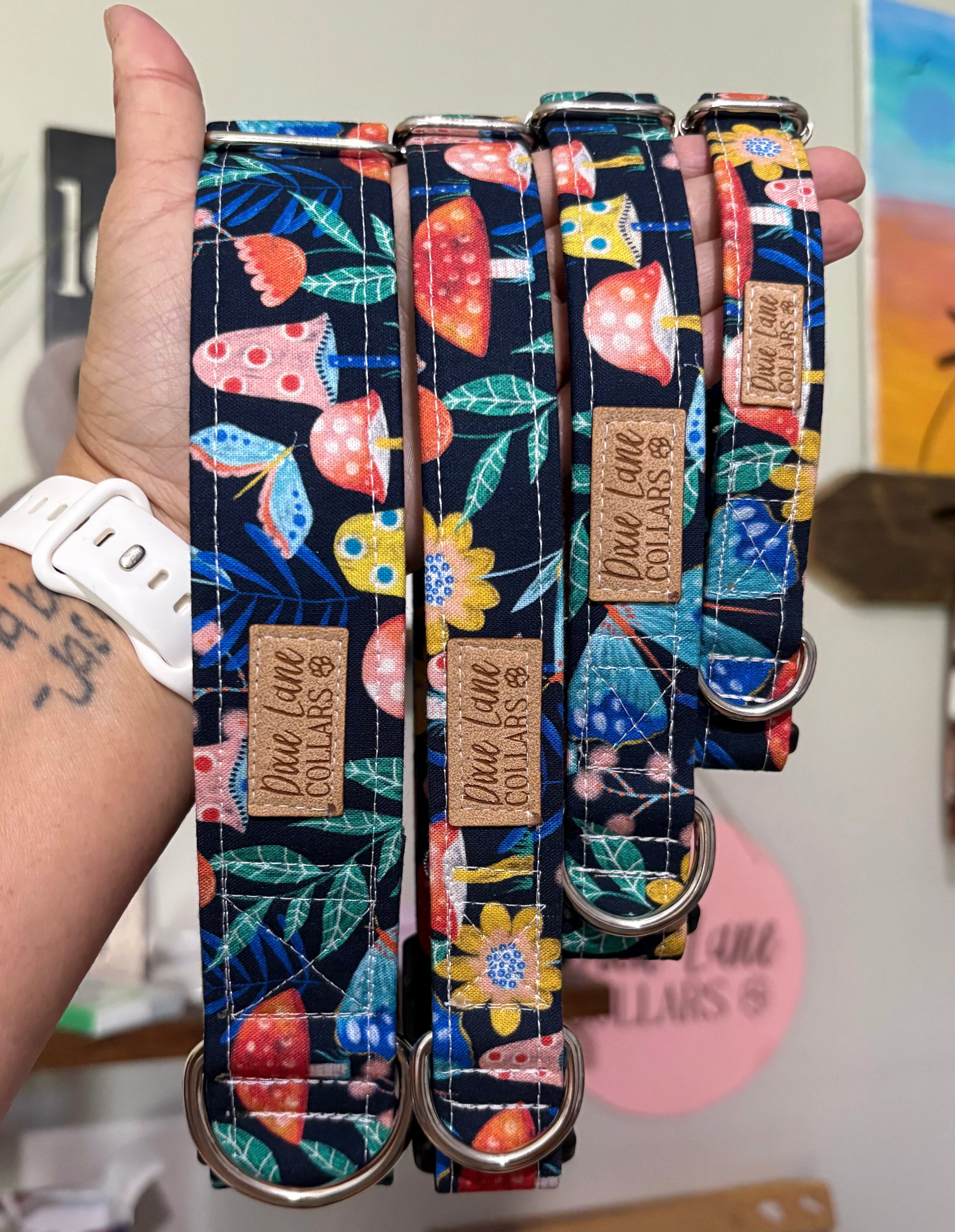 Navy Mushroom Garden Dog Collar