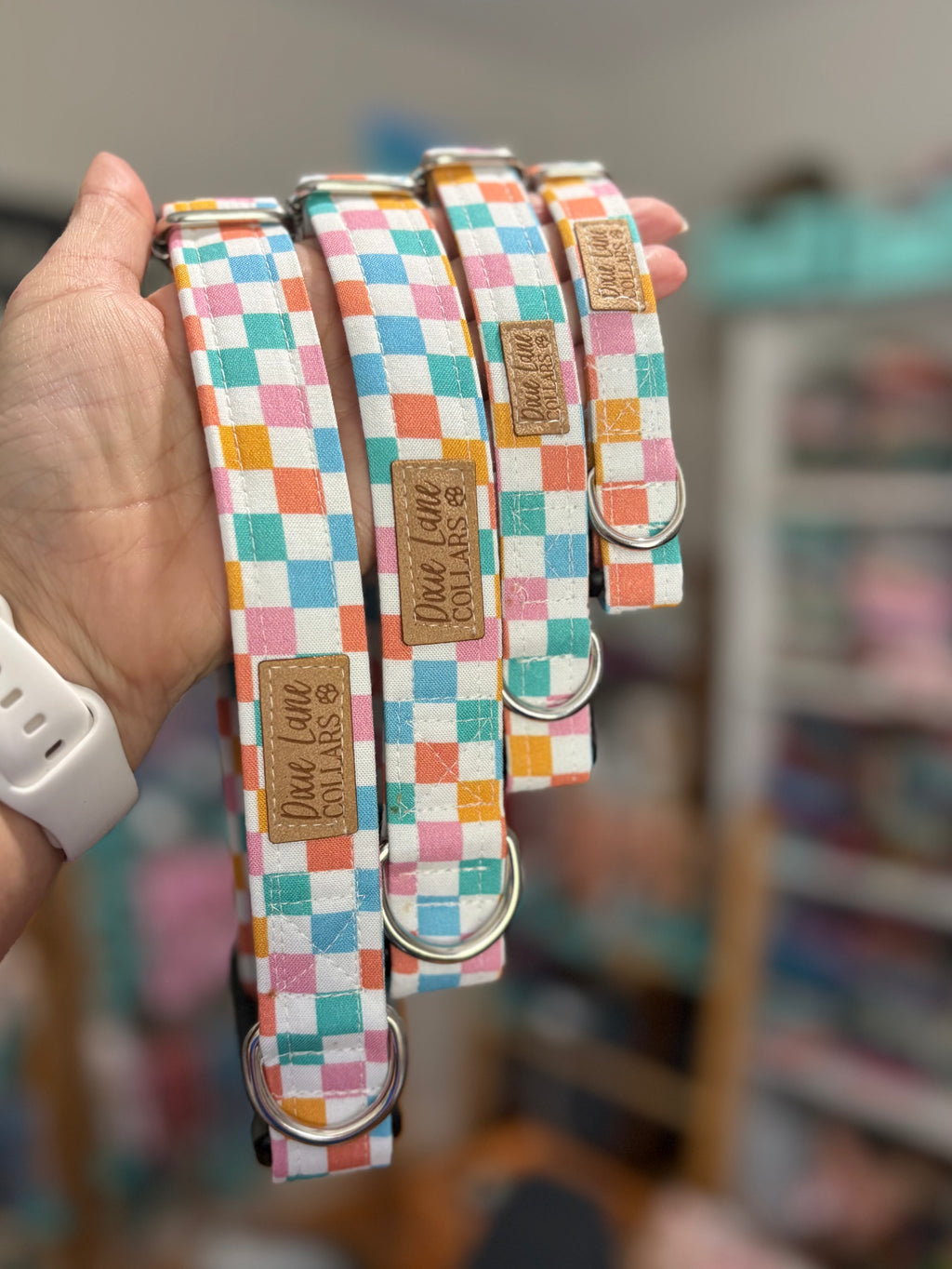 Pastel Checkered Dog Collar