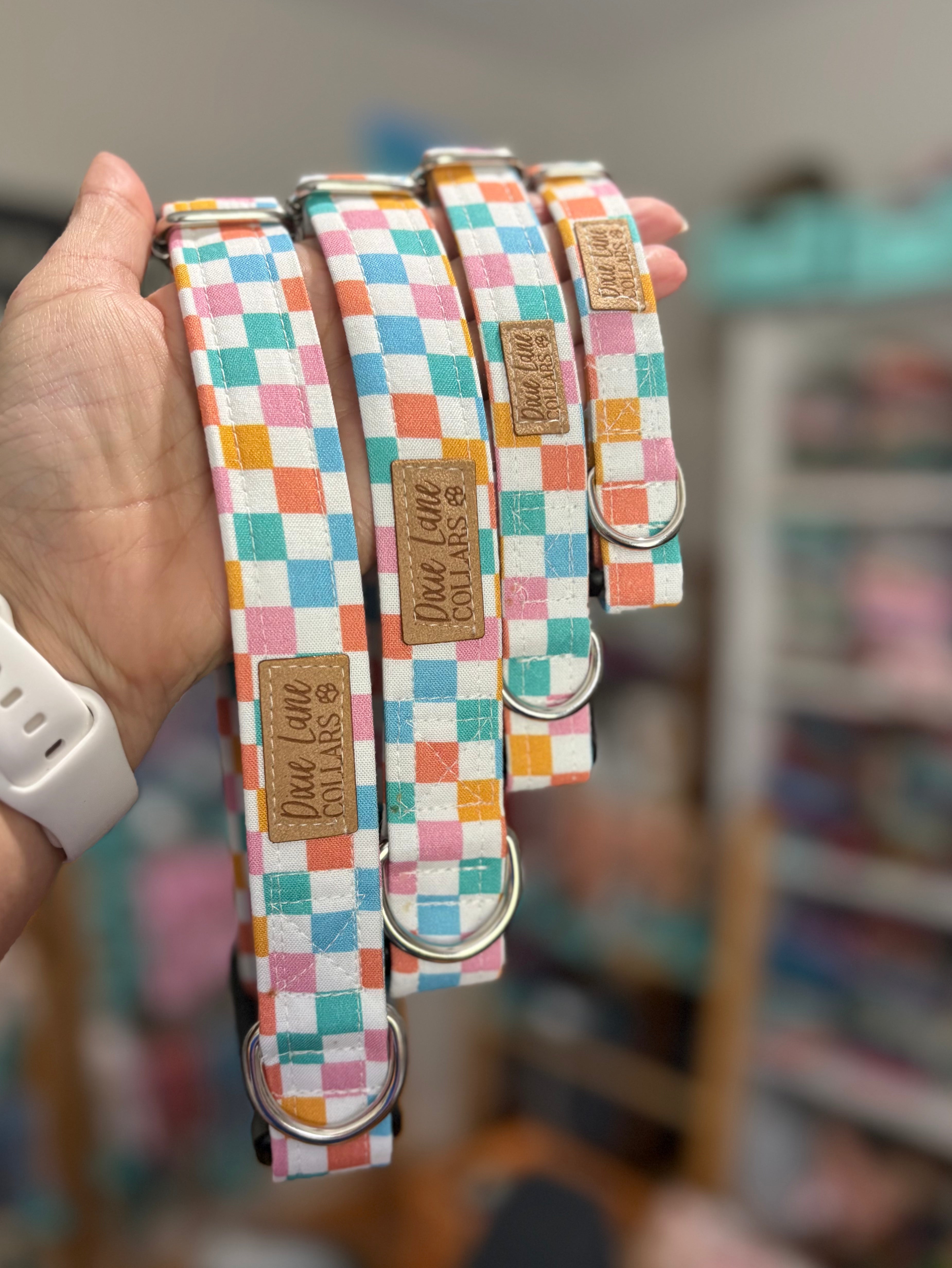 Pastel Checkered Dog Collar