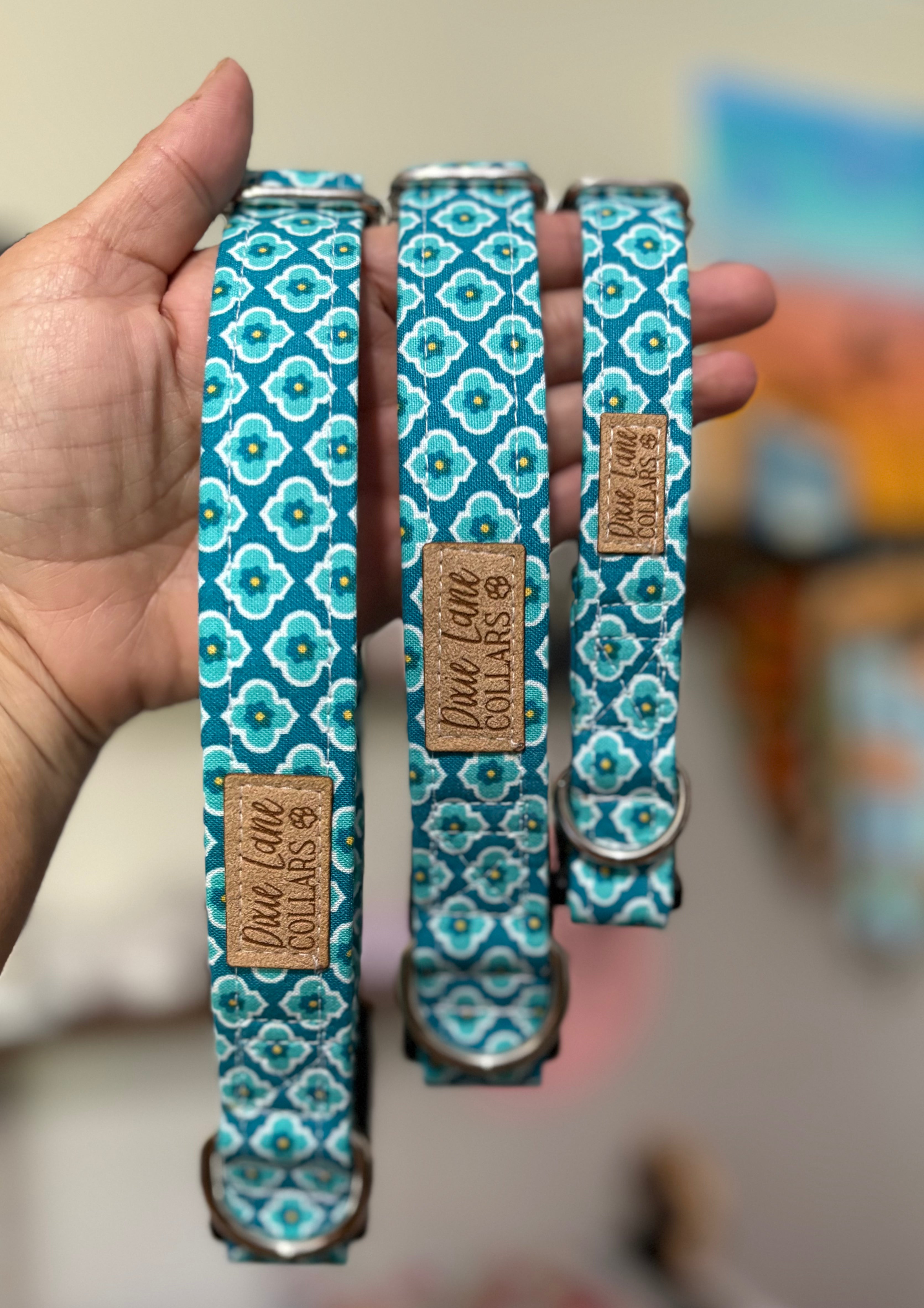 Teal Medallion Floral Print Dog Collar