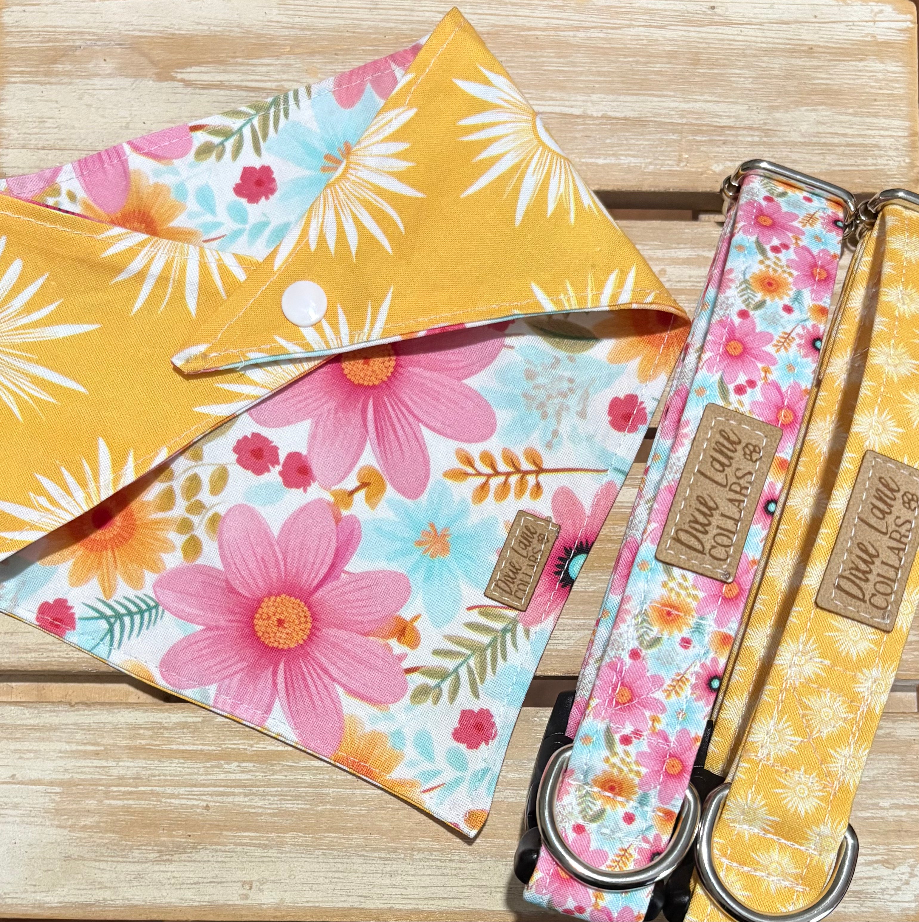 Sunflower and Daisies Reversible Dog Bandana