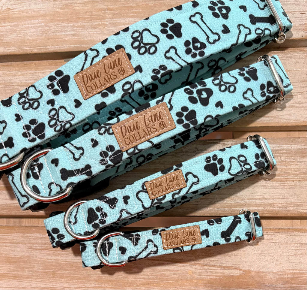 Teal Paws and Bones Dog Collar