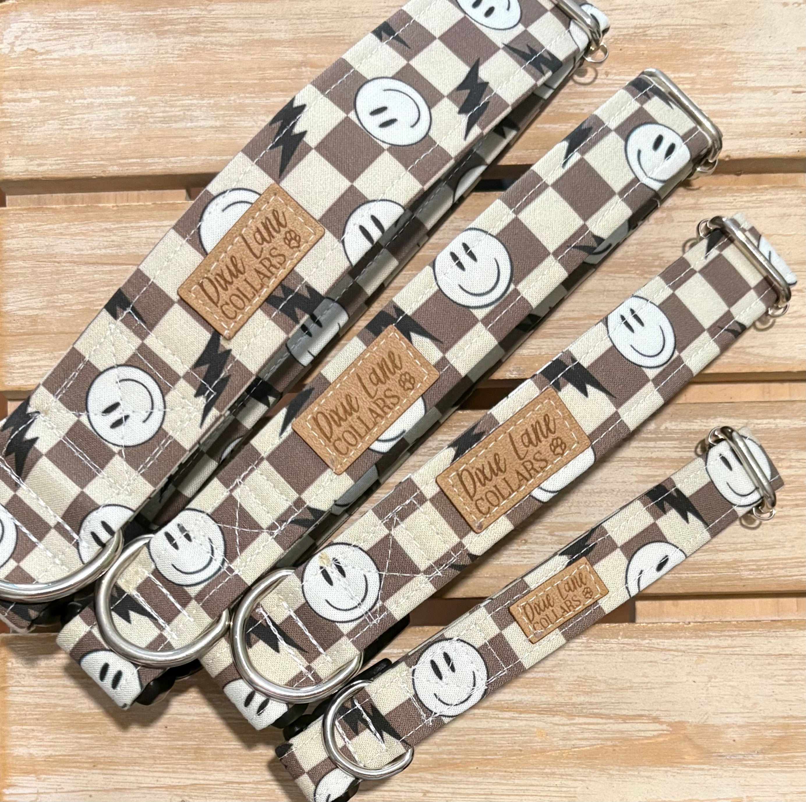 Brown Smiles Checker Dog Collar