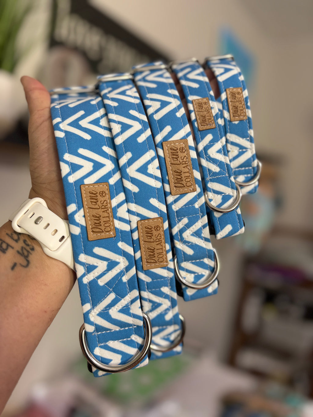 Blue Mudcloth Boho Arrows Dog Collar