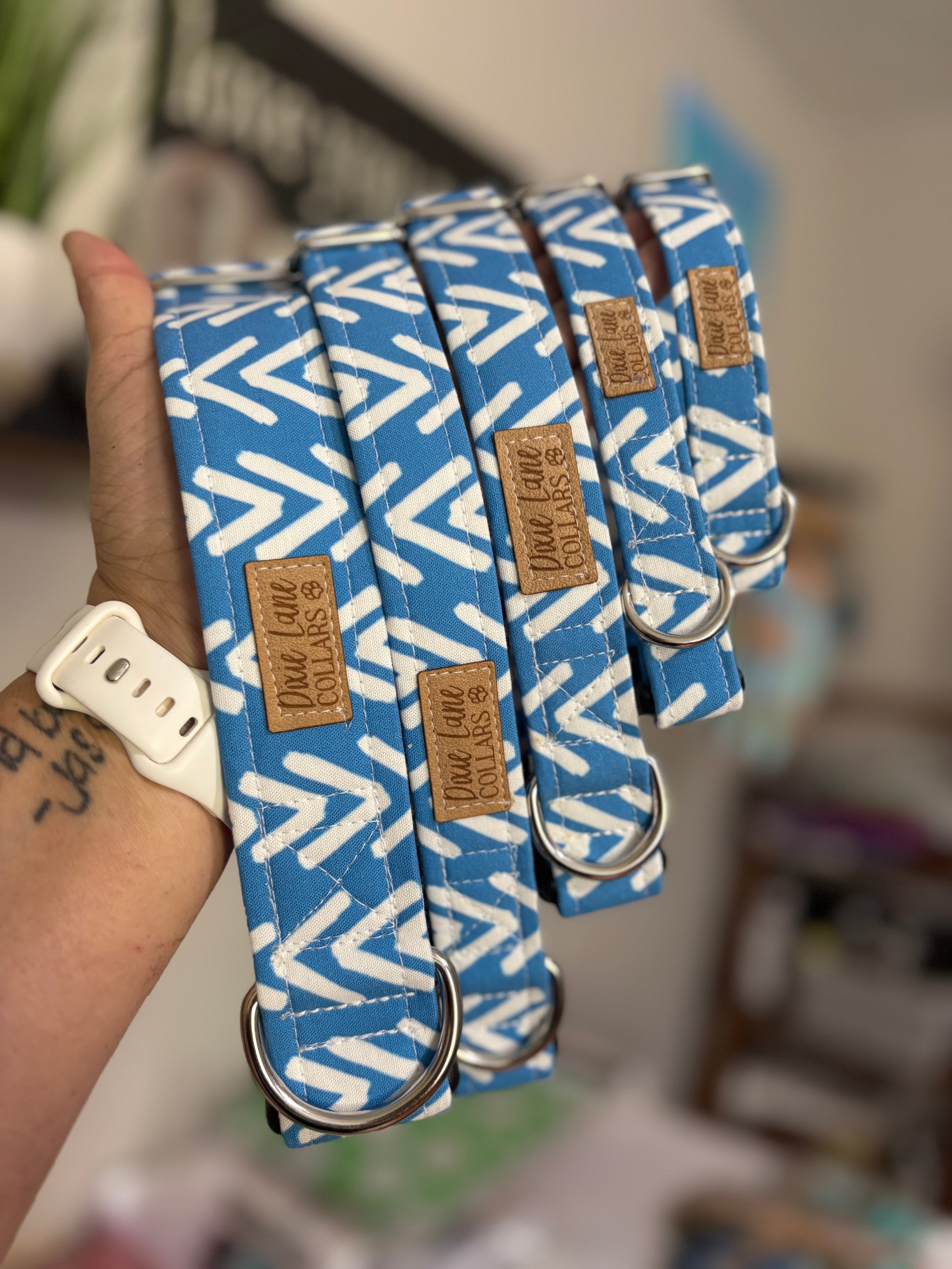 Blue Mudcloth Boho Arrows Dog Collar