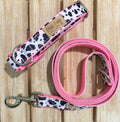 Pink Cow Print Dog Collar and Leash Set