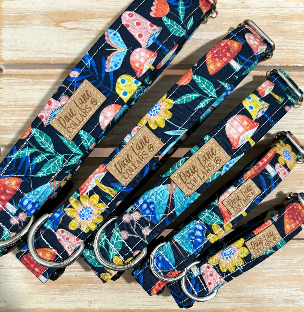 Navy Mushroom Garden Dog Collar