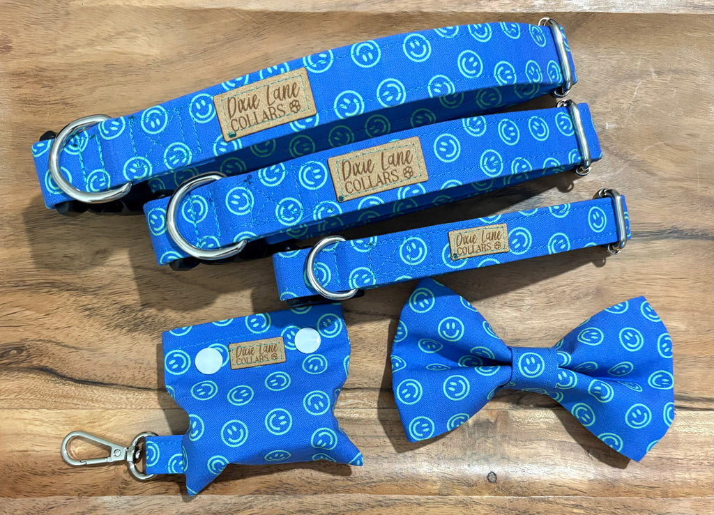 Retro Summer Blue Smiles Dog Collar