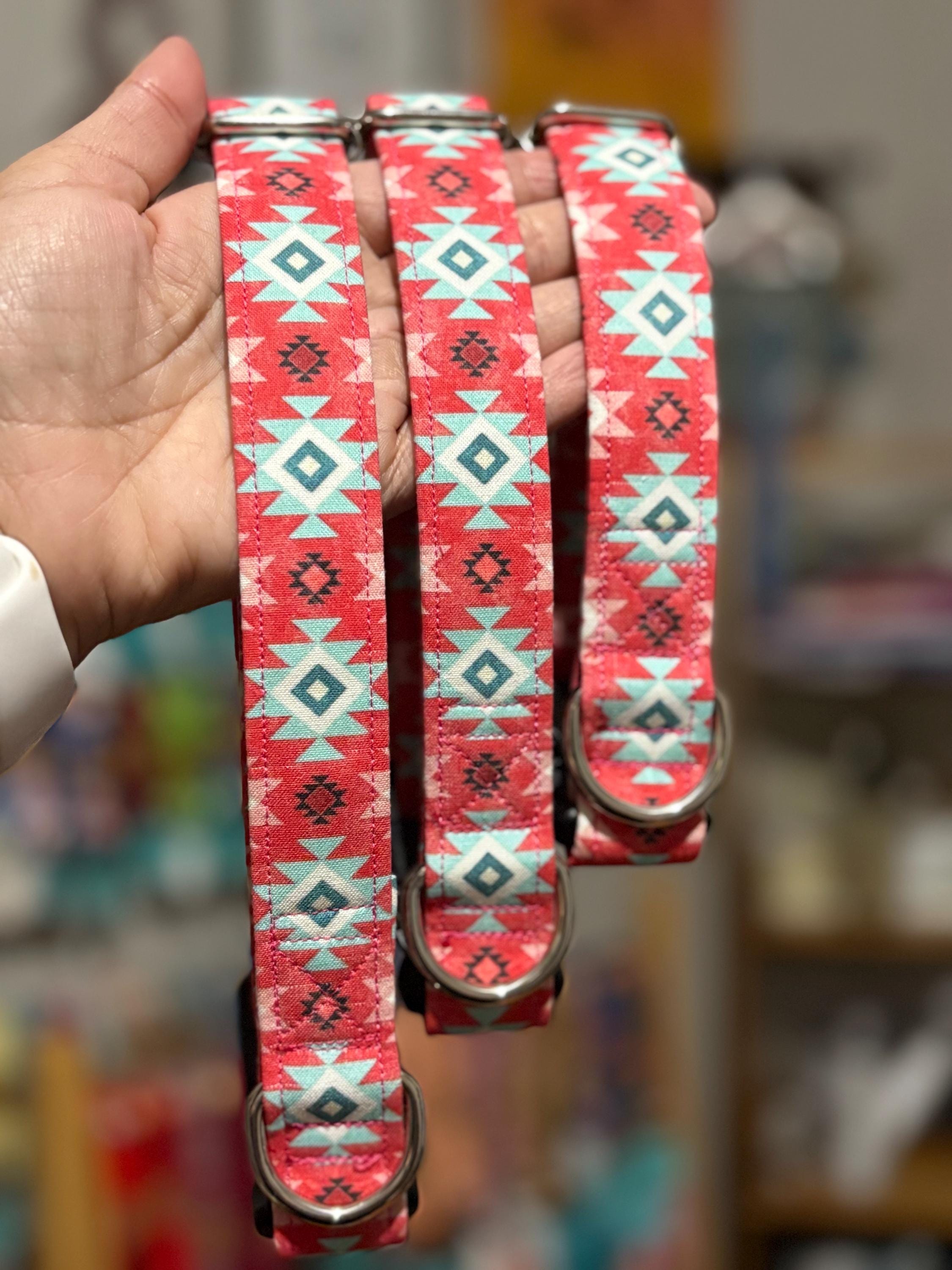 Coral Aztec and Mint Dog Collar