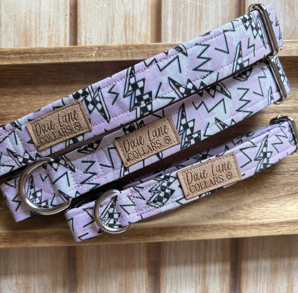 Pink Checkered Lightning Bolts Dog Collar