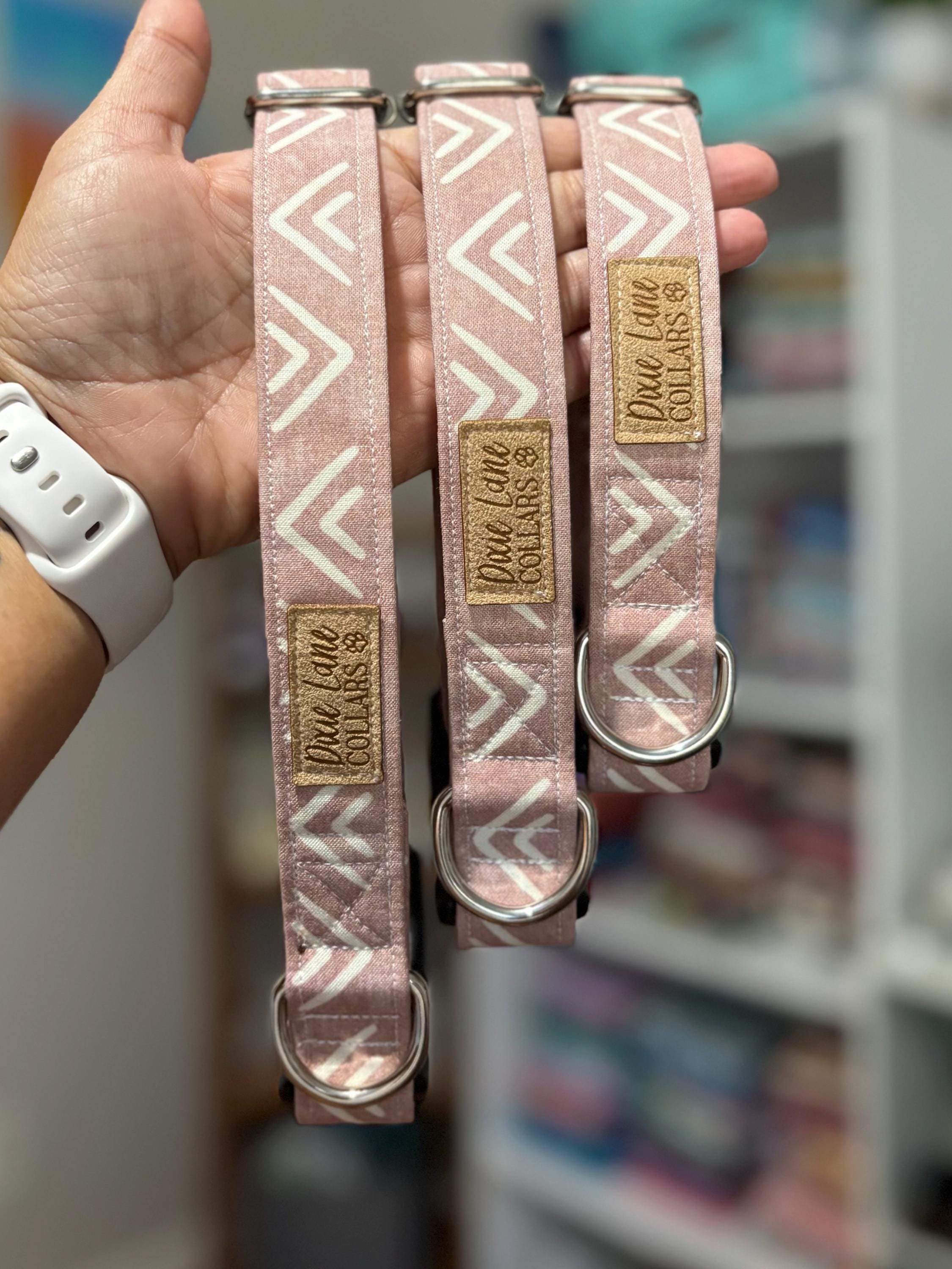 Pink Chevron Fabric Dog Collar