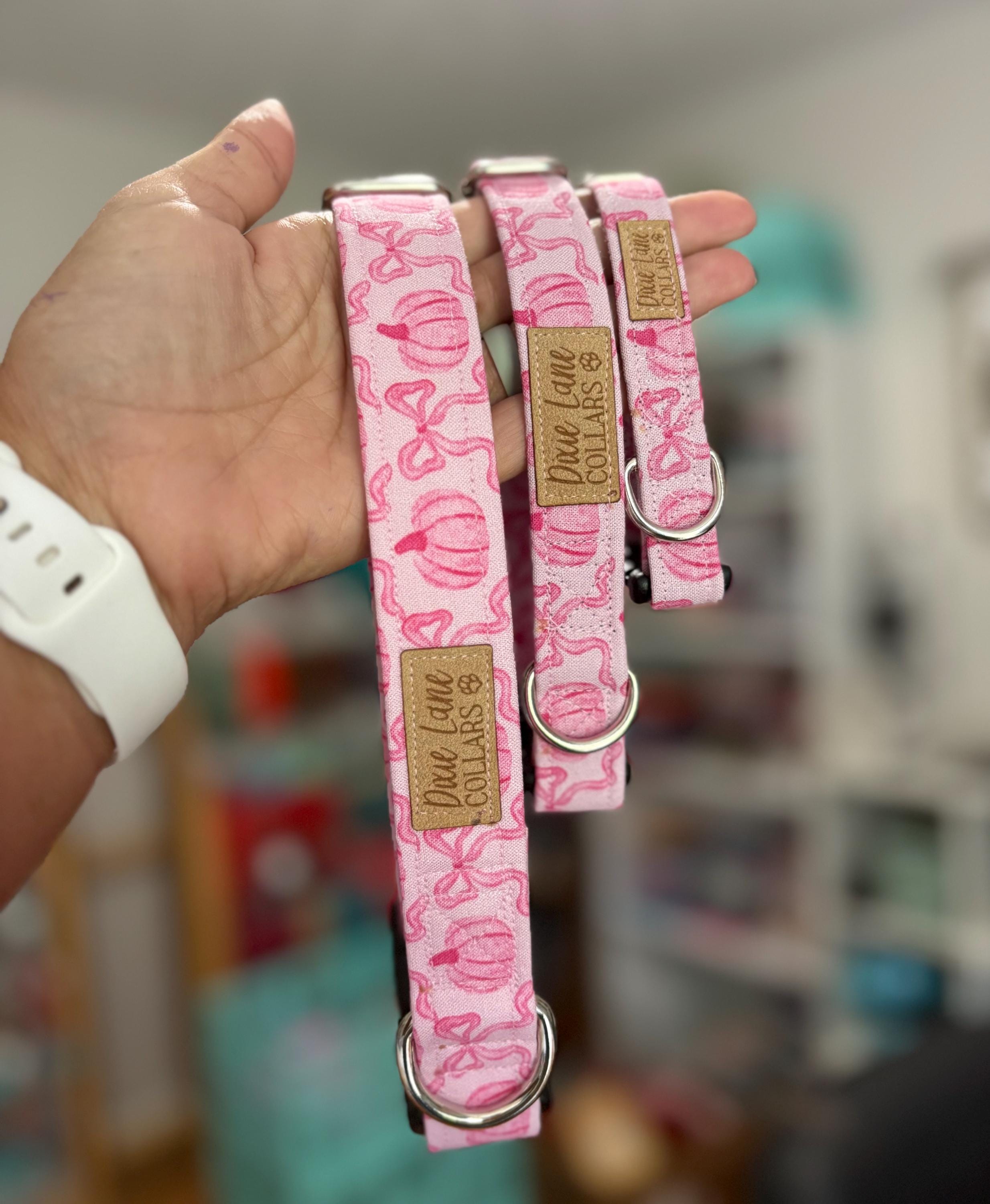 Pink Bows and Pumpkins Dog Collar