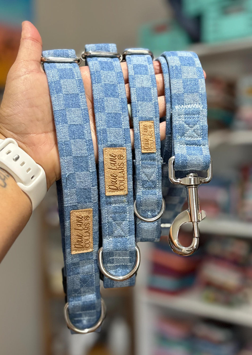 Blue Denim Checker Collar