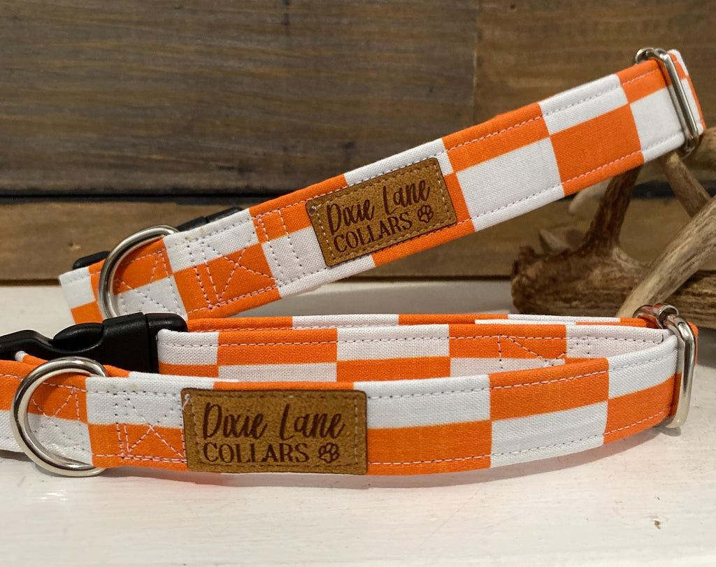 Orange Checkered Dog Collar
