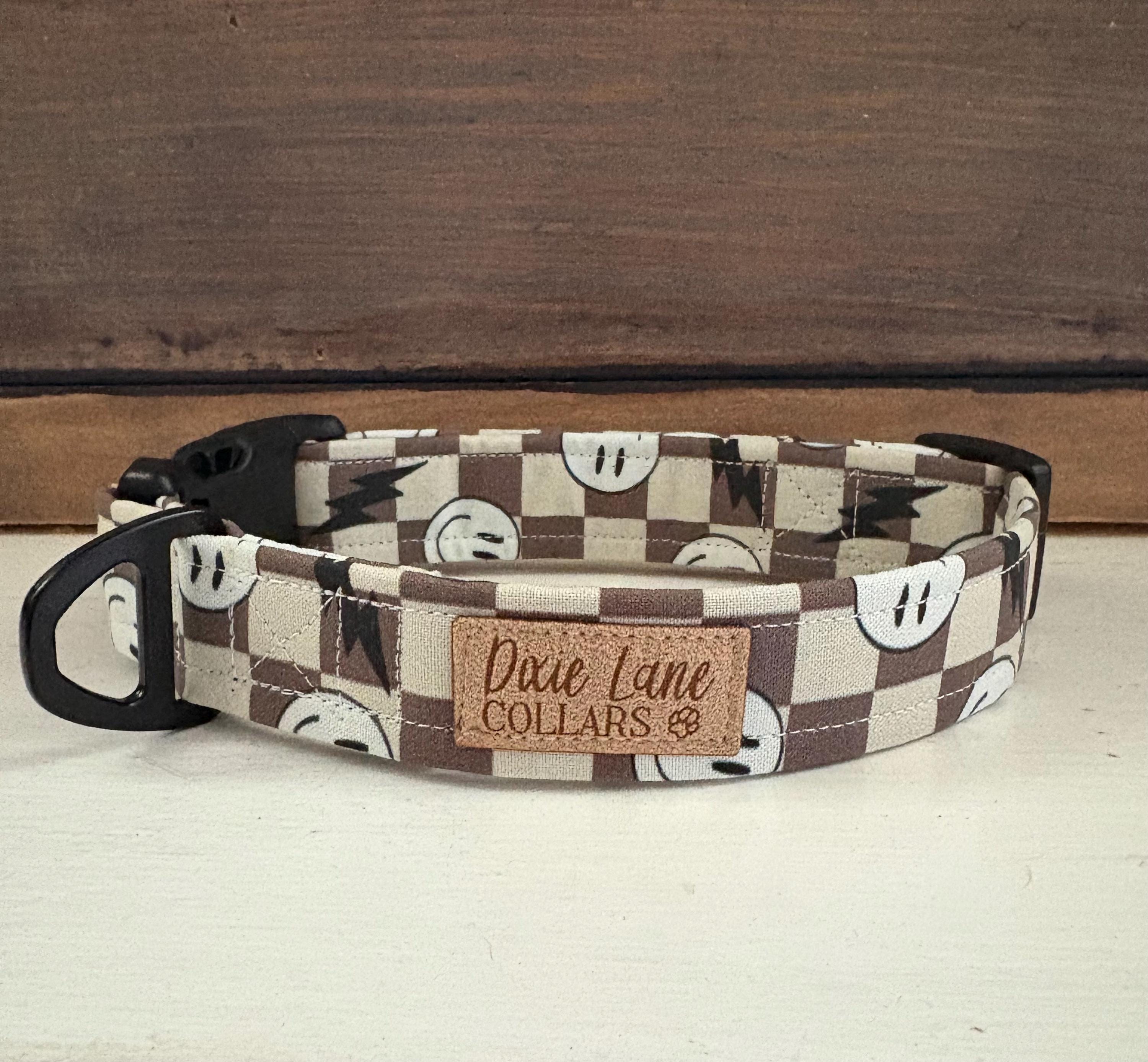 Brown Smiles Checker Dog Collar
