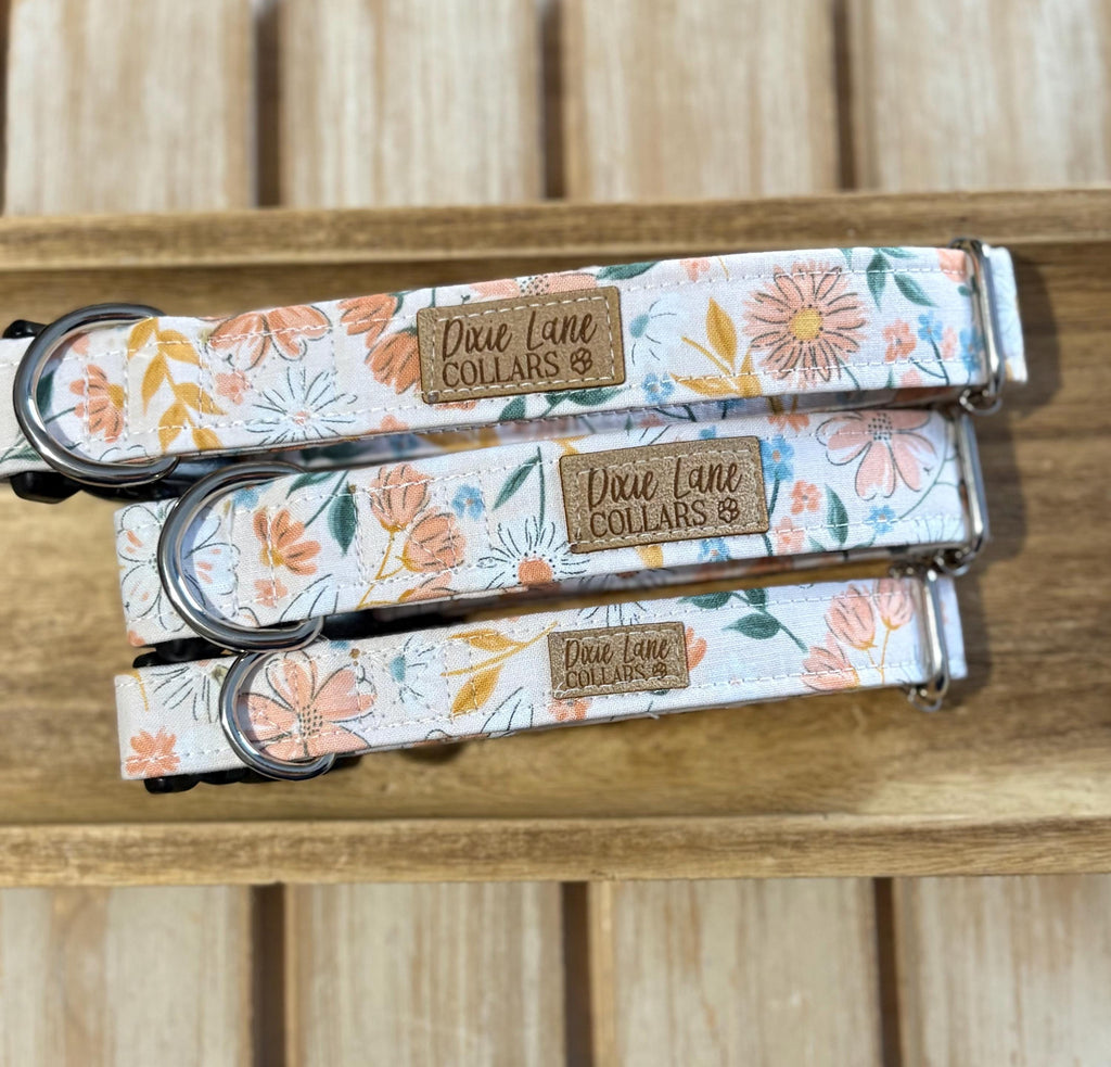 Peach Floral Fabric Dog Collar