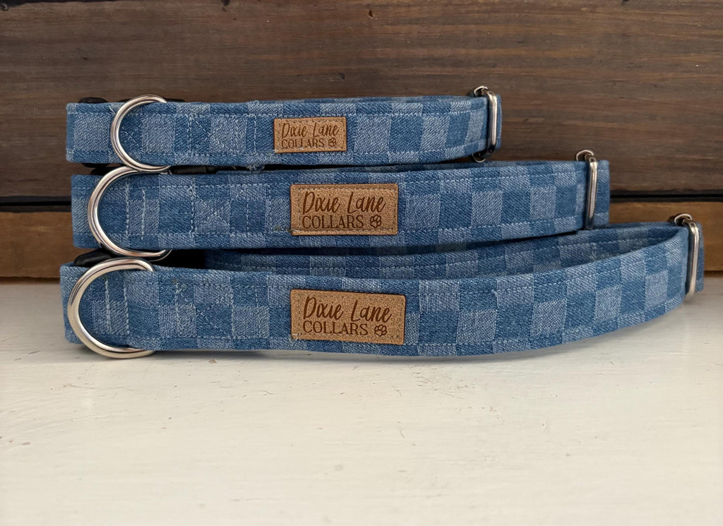 Blue Denim Checker Collar