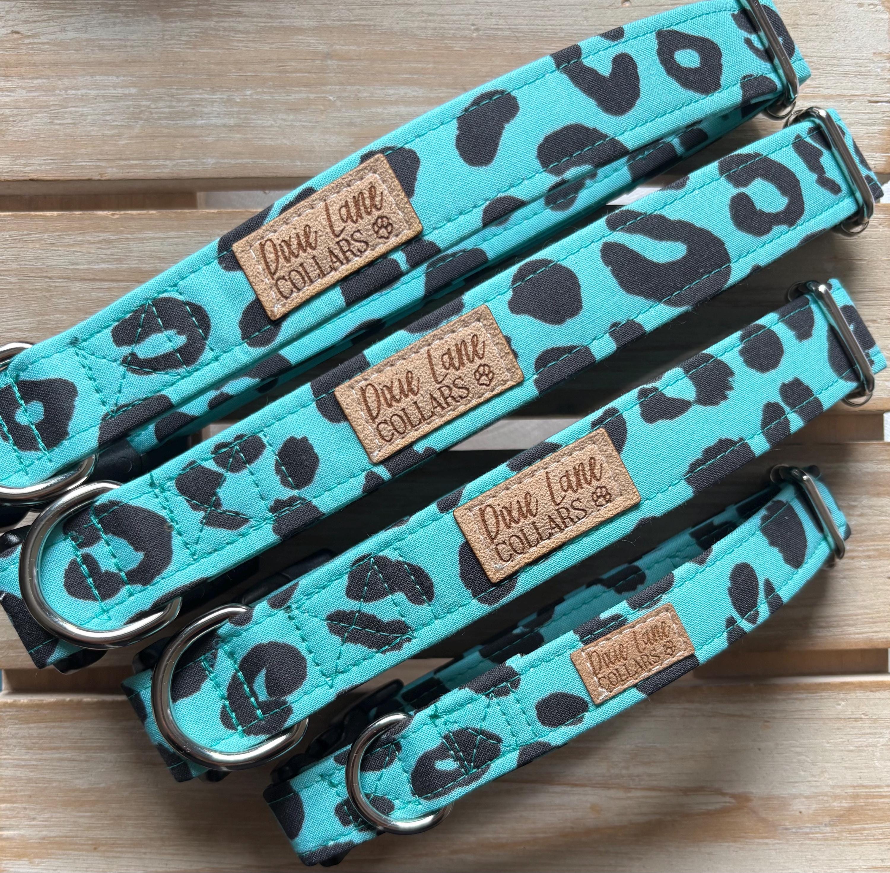 Teal Leopard Print Dog Collar