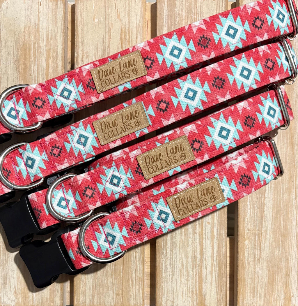 Coral Aztec and Mint Dog Collar