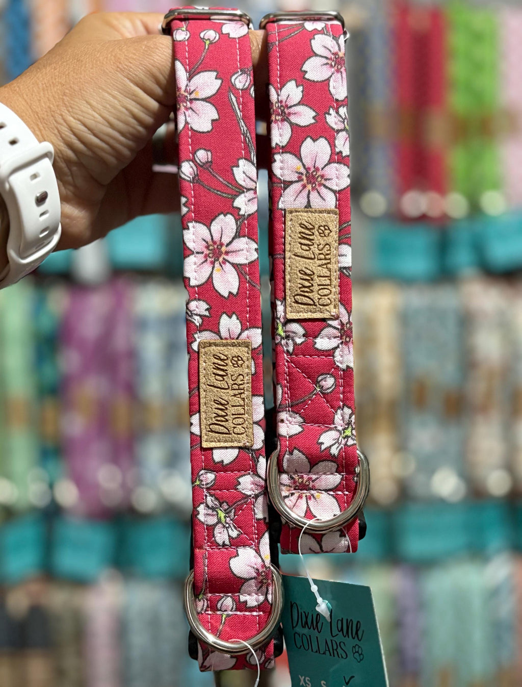 Red Cherry Blossom Dog Collar
