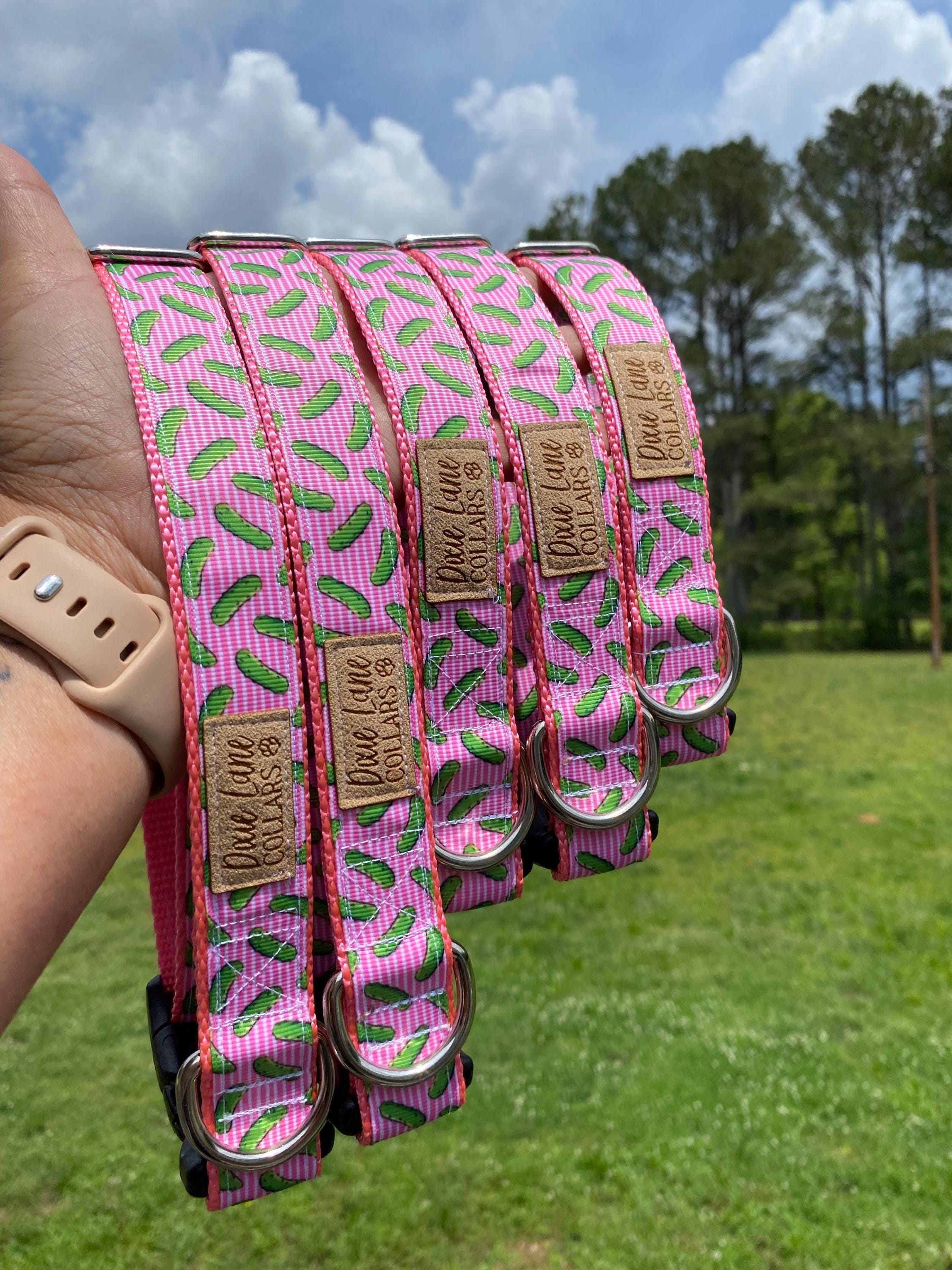 Pink Striped Pickles Dog Collar