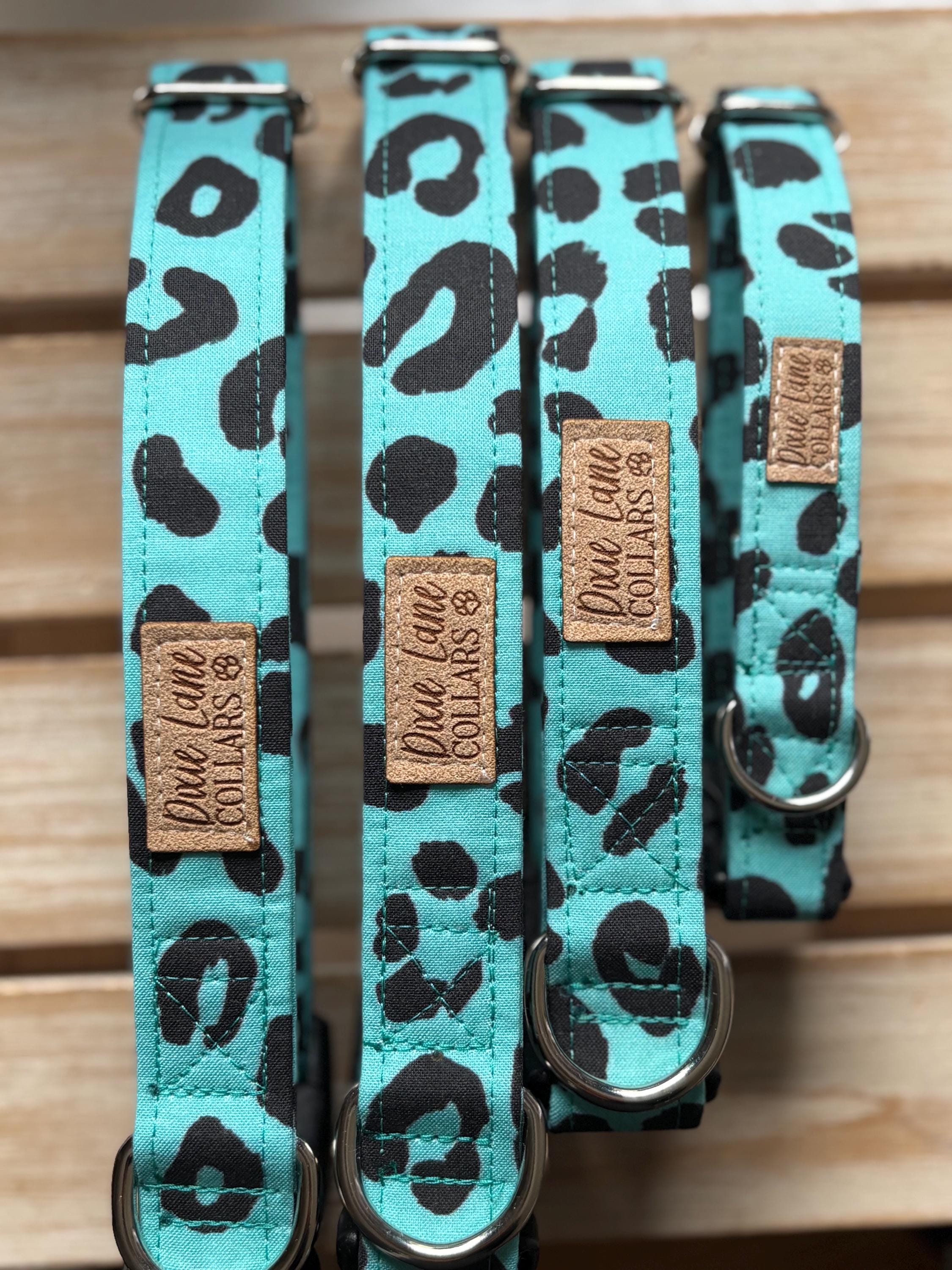 Teal Leopard Print Dog Collar