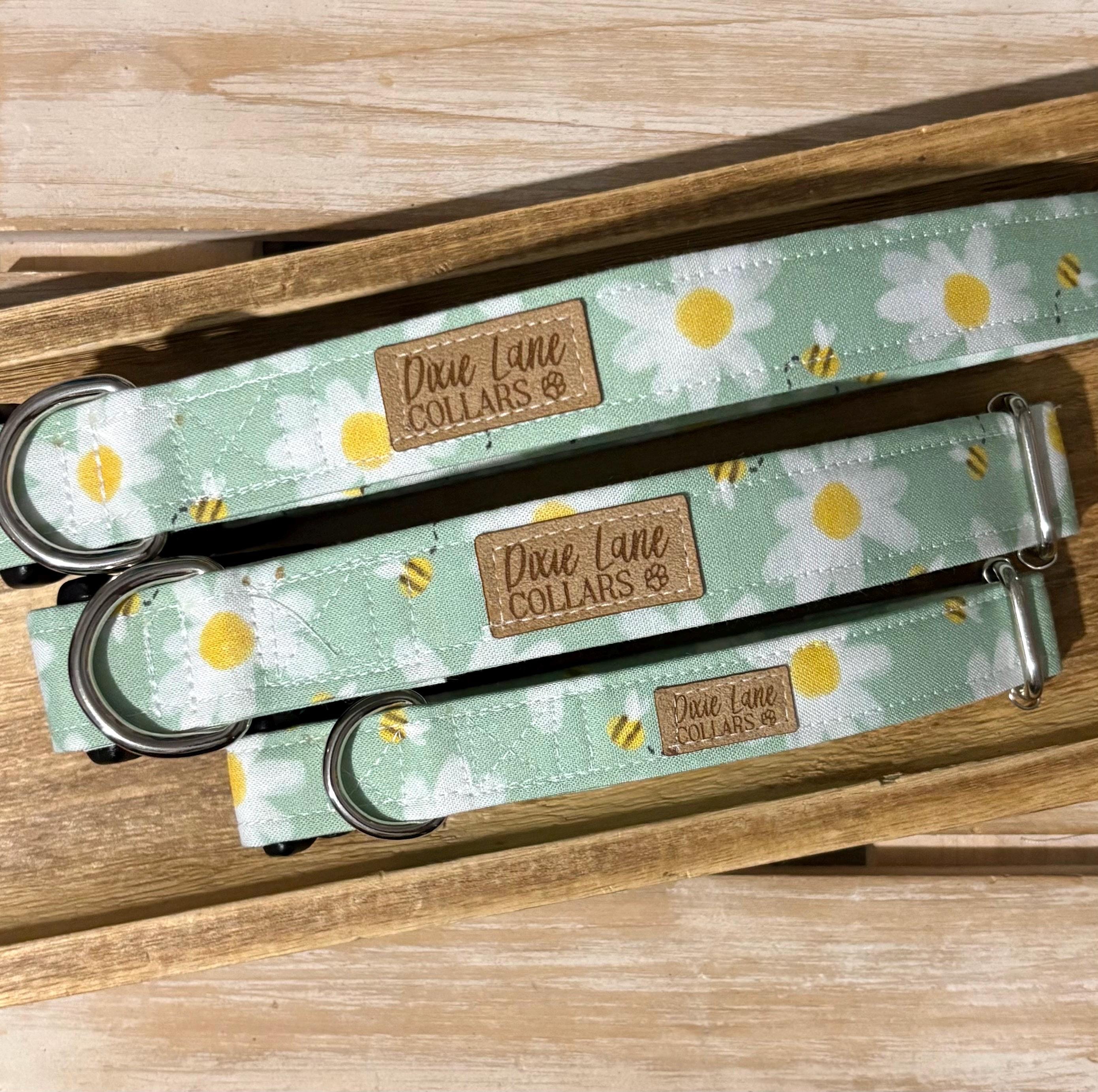 Green Daisies and Bees Dog Collar