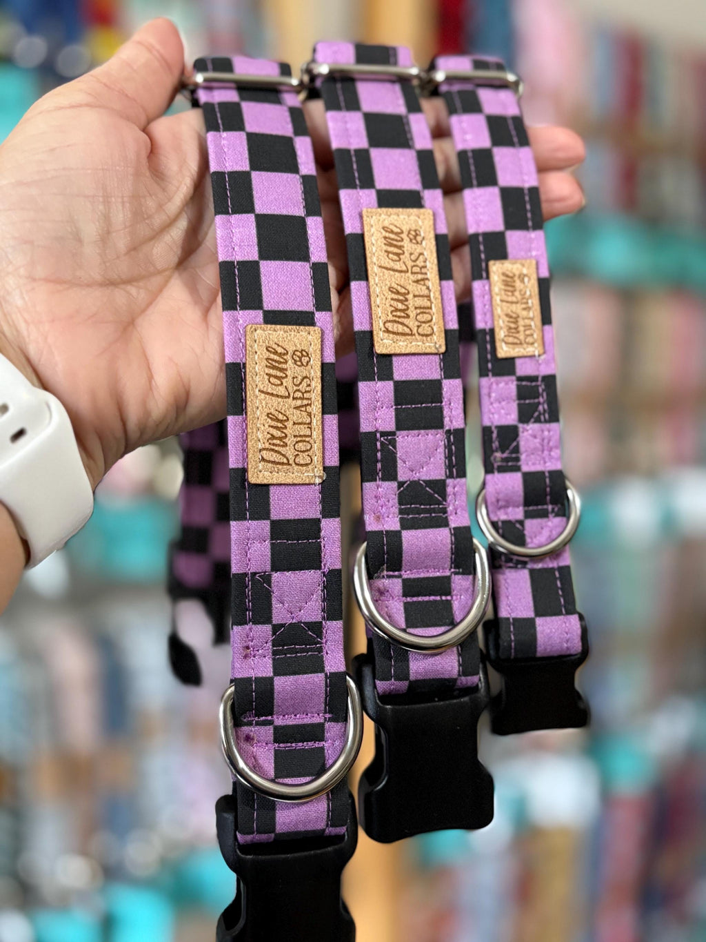 Purple and Black Checker Dog Collar