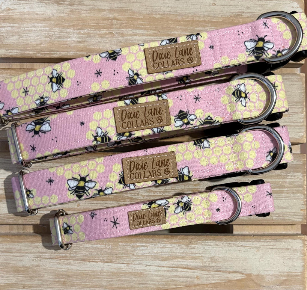 Pink Bees Dog Collar