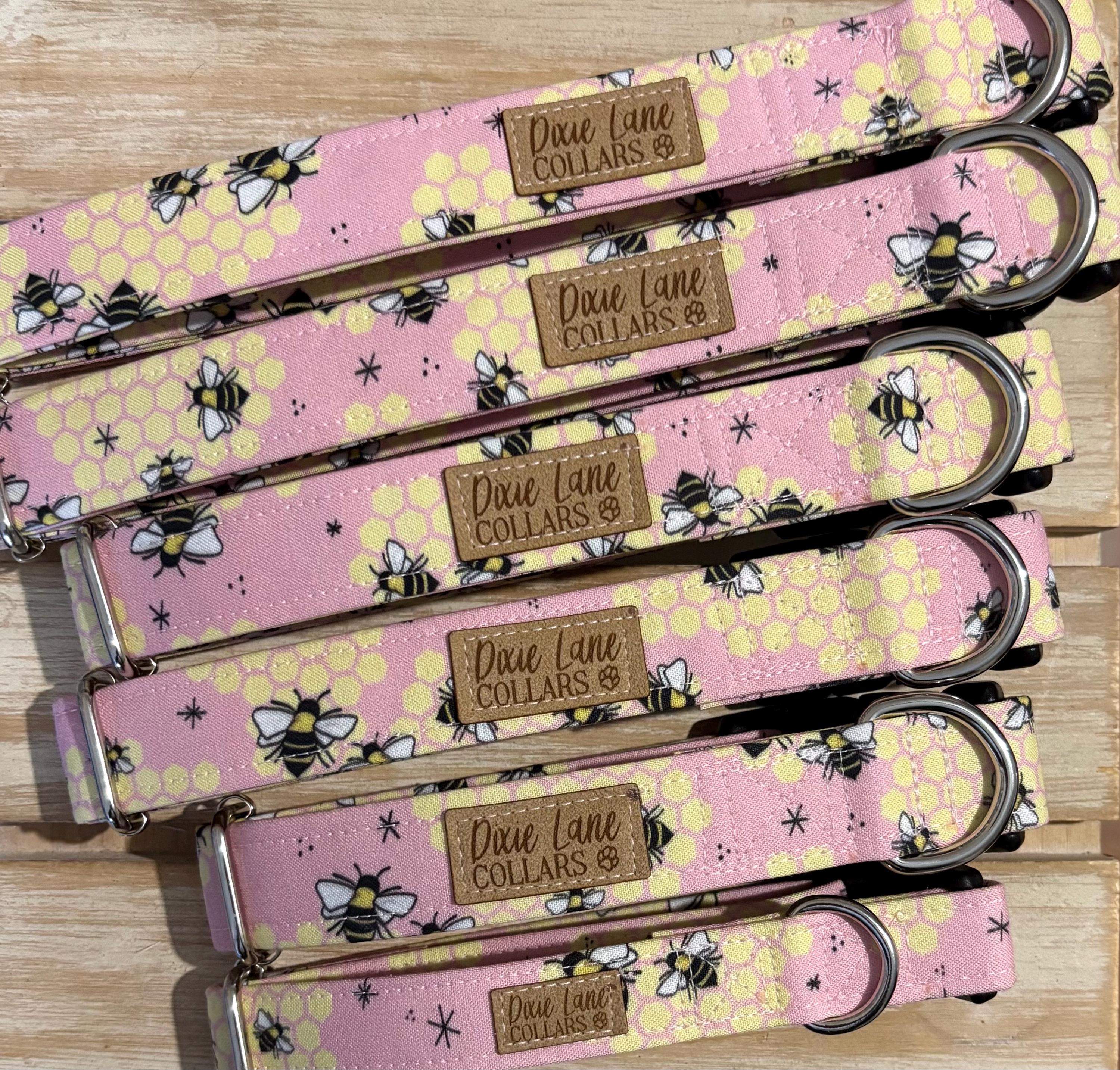Pink Bees Dog Collar